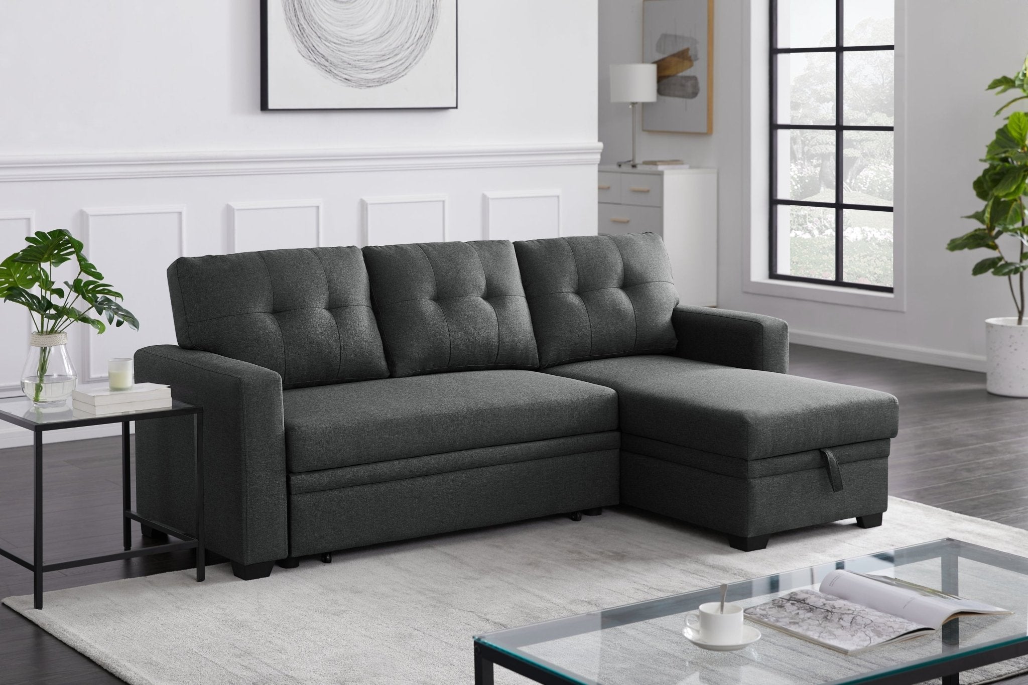 Upholstered Pull out Sectional Sofa with Chaise (B102S00001) - Direct Wicker