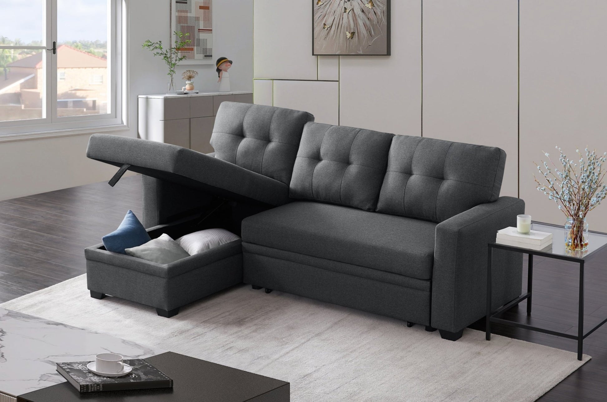 Upholstered Pull out Sectional Sofa with Chaise (B102S00001) - Direct Wicker