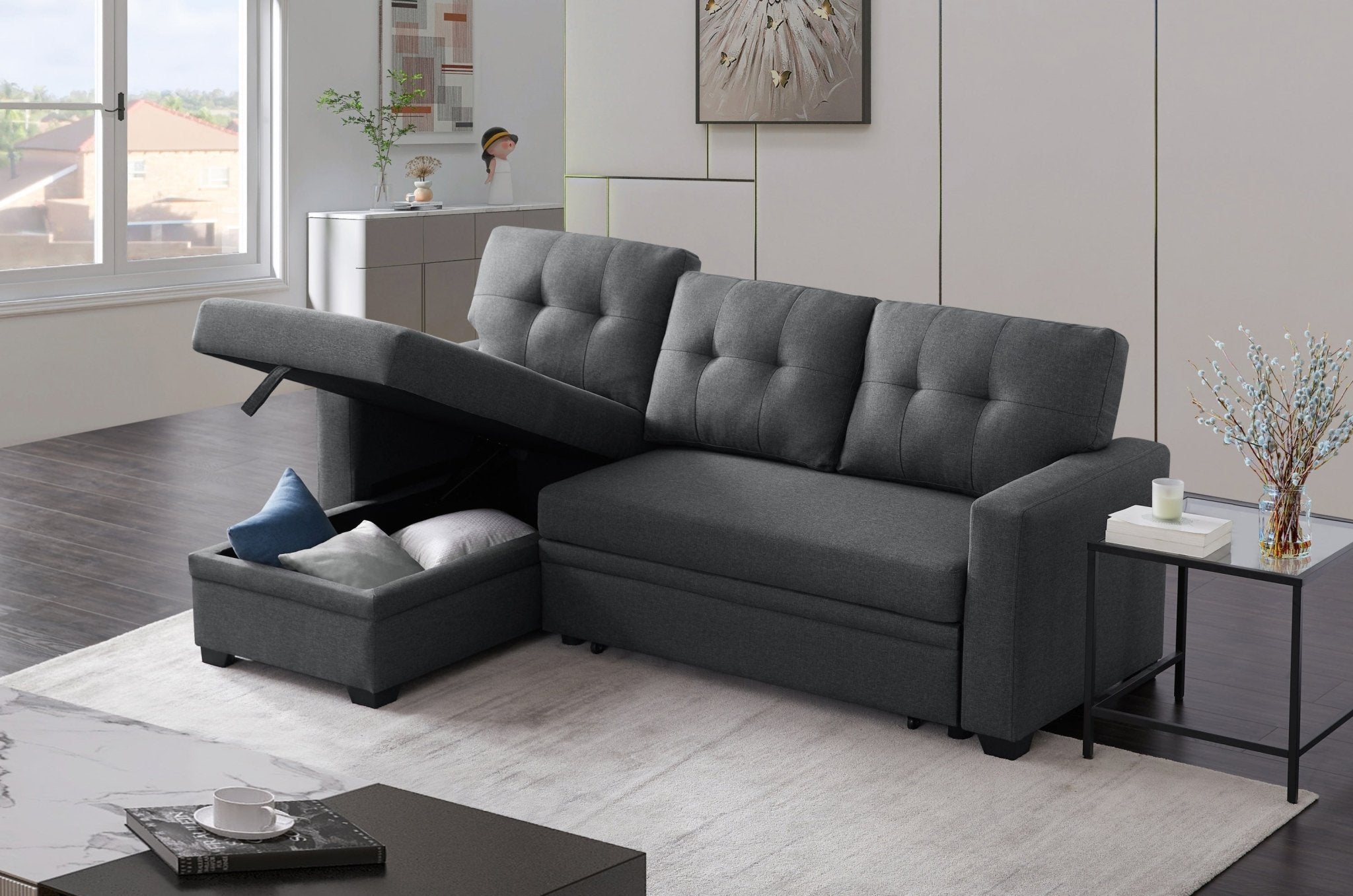 Upholstered Pull out Sectional Sofa with Chaise (B102S00001) - Direct Wicker