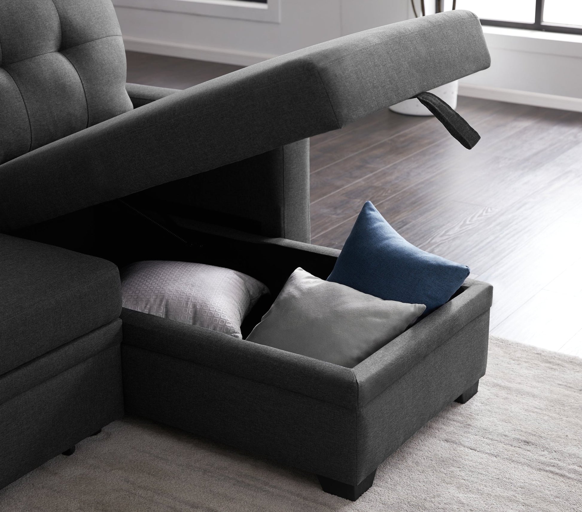 Upholstered Pull out Sectional Sofa with Chaise (B102S00001) - Direct Wicker