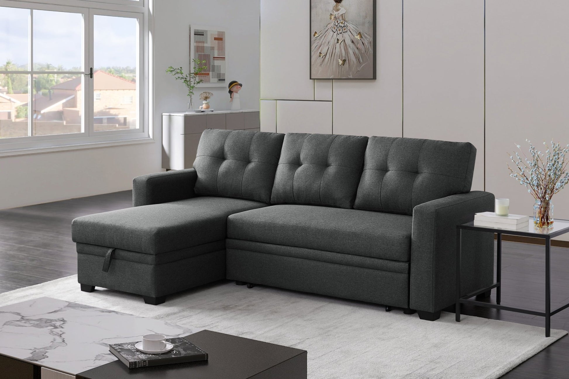 Upholstered Pull out Sectional Sofa with Chaise (B102S00001) - Direct Wicker