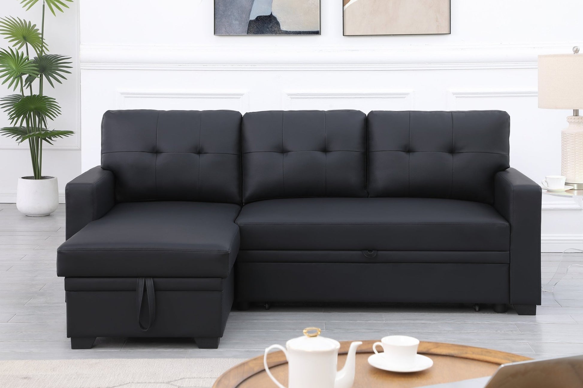 Upholstered Pull out Sectional Sofa with Chaise (B102S00006) - Direct Wicker