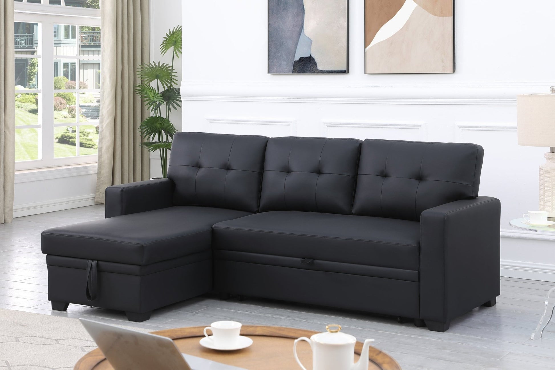 Upholstered Pull out Sectional Sofa with Chaise (B102S00006) - Direct Wicker