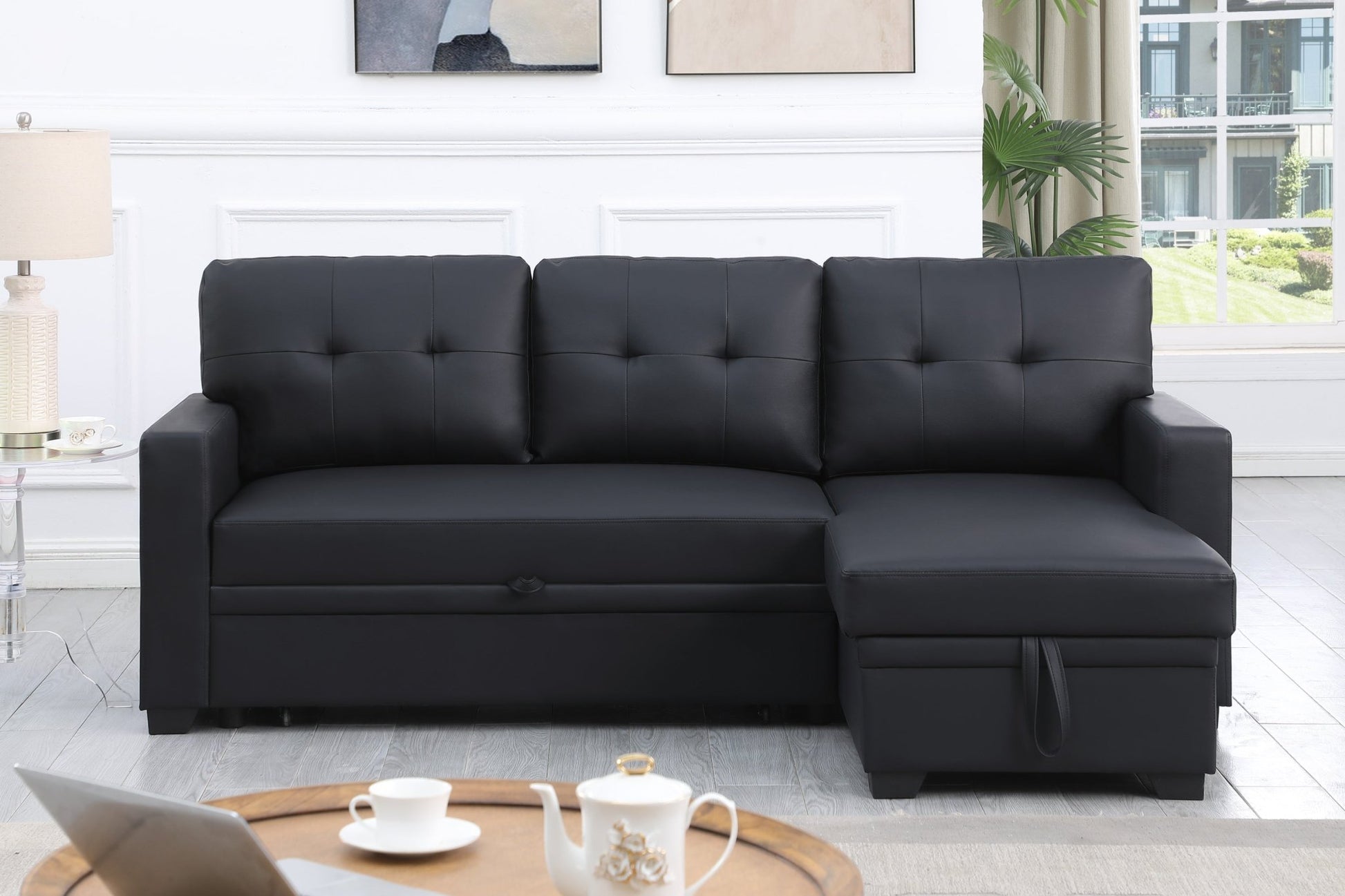Upholstered Pull out Sectional Sofa with Chaise (B102S00006) - Direct Wicker