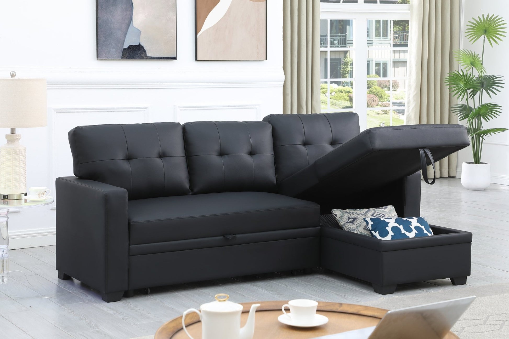 Upholstered Pull out Sectional Sofa with Chaise (B102S00006) - Direct Wicker