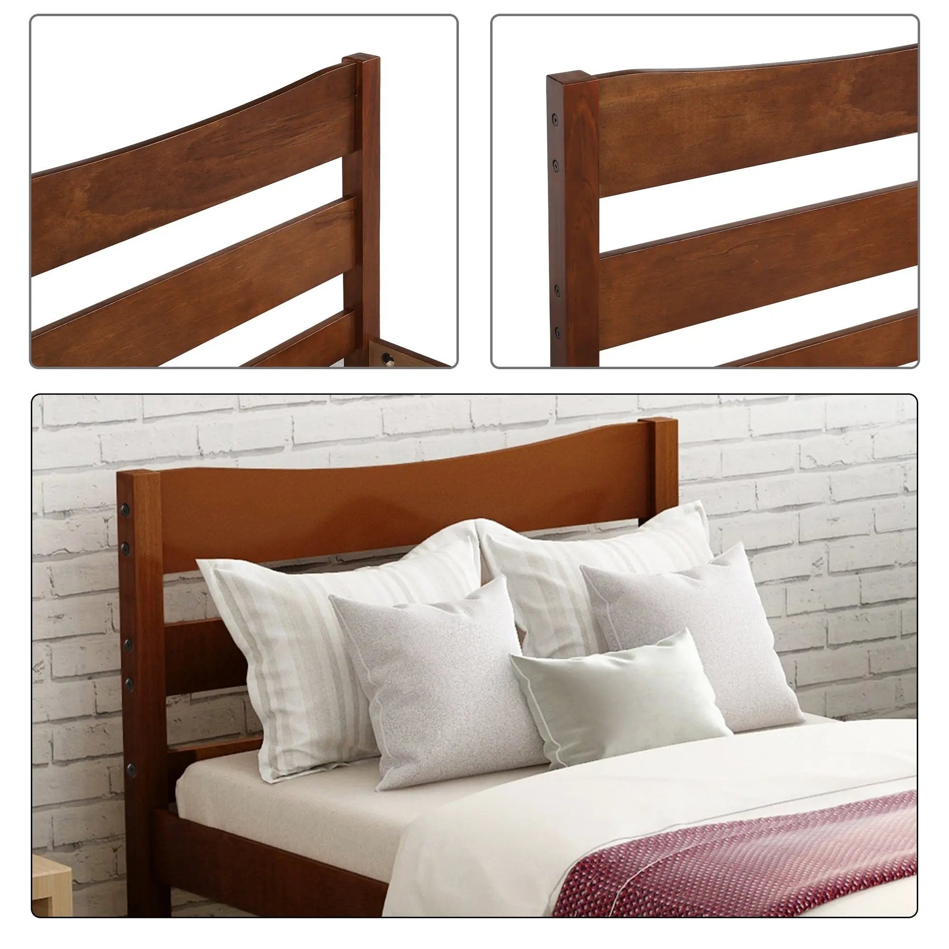 Walnut Twin Size Wood Platform Bed with Headboard and Wooden Slat Support - Direct Wicker