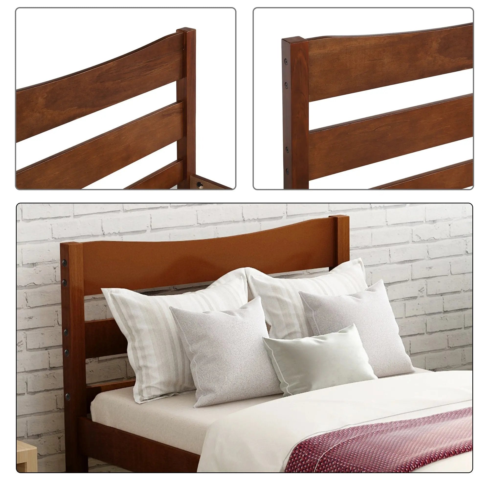 Walnut Twin Size Wood Platform Bed with Headboard and Wooden Slat Support - Direct Wicker