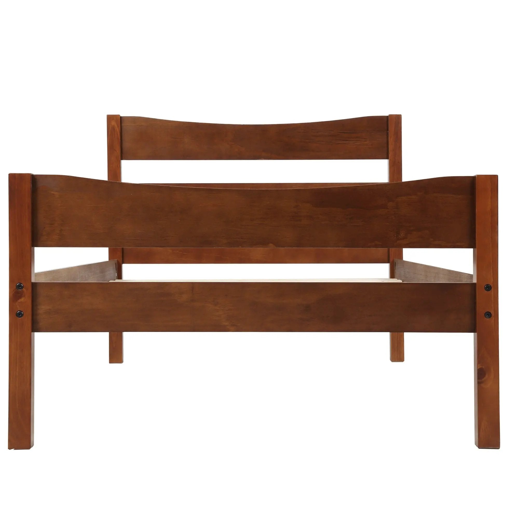 Walnut Twin Size Wood Platform Bed with Headboard and Wooden Slat Support - Direct Wicker