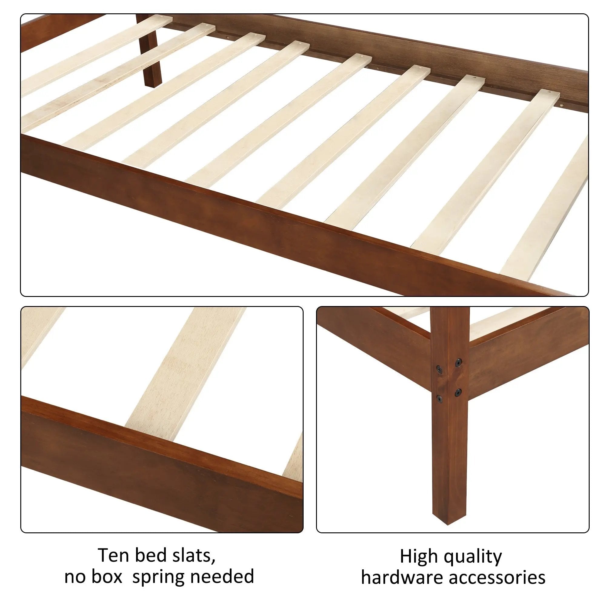 Walnut Twin Size Wood Platform Bed with Headboard and Wooden Slat Support - Direct Wicker
