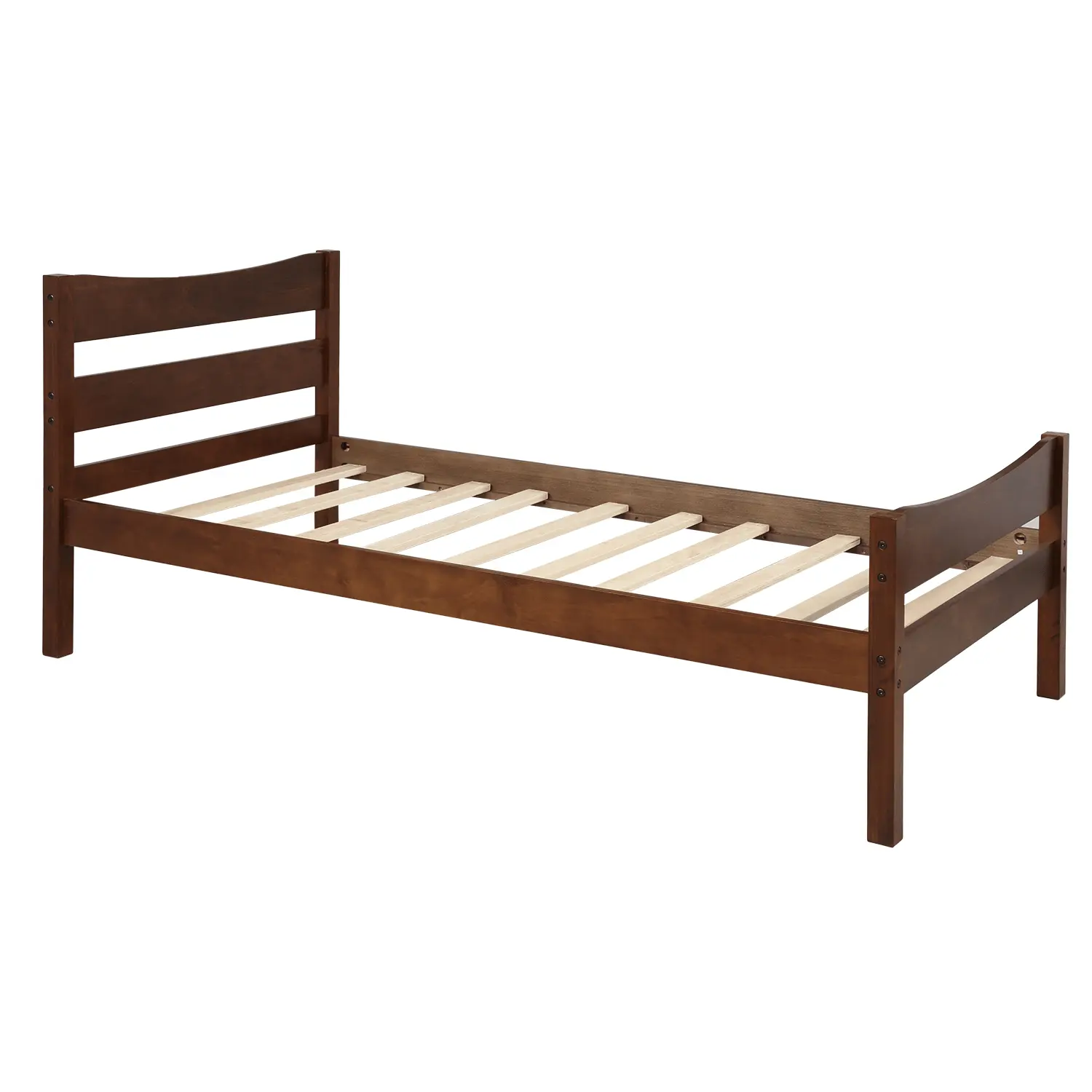 Walnut Twin Size Wood Platform Bed with Headboard and Wooden Slat Support - Direct Wicker