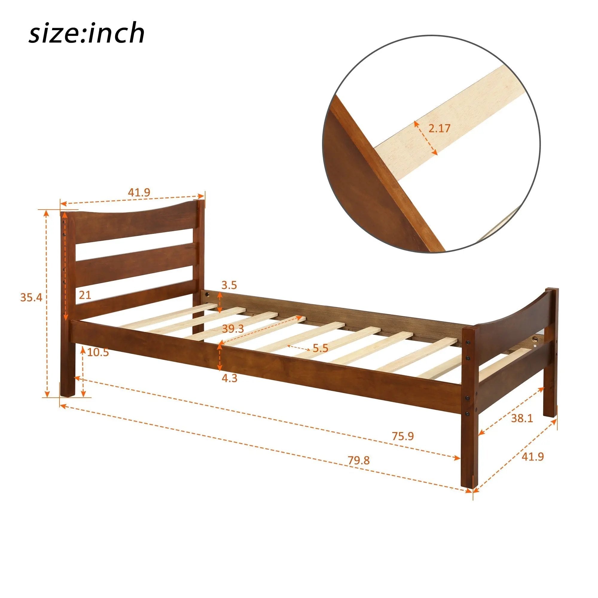 Walnut Twin Size Wood Platform Bed with Headboard and Wooden Slat Support - Direct Wicker