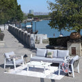 White Aluminum Outdoor Sofa Set with Rope Woven Accents – 5-Piece Modern Patio Conversation Set - Direct Wicker