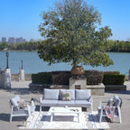 White Aluminum Outdoor Sofa Set with Rope Woven Accents – 5-Piece Modern Patio Conversation Set - Direct Wicker