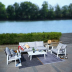 White Aluminum Outdoor Sofa Set with Rope Woven Accents – 5-Piece Modern Patio Conversation Set - Direct Wicker