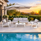 White Aluminum Outdoor Sofa Set with Rope Woven Accents – 5-Piece Modern Patio Conversation Set - Direct Wicker
