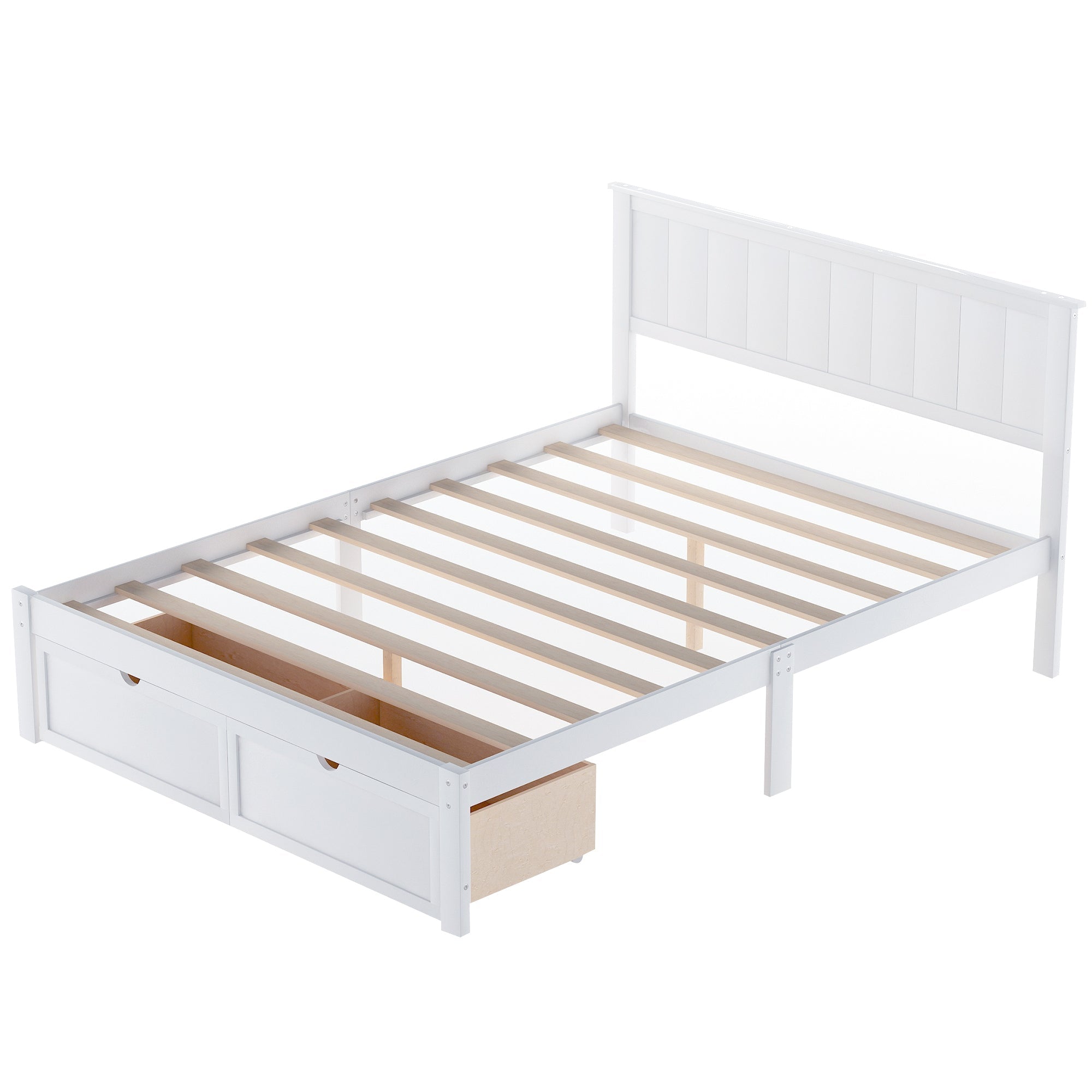 White Full Size Platform Bed with Under - bed Drawers (WF196530AAK) - Direct Wicker