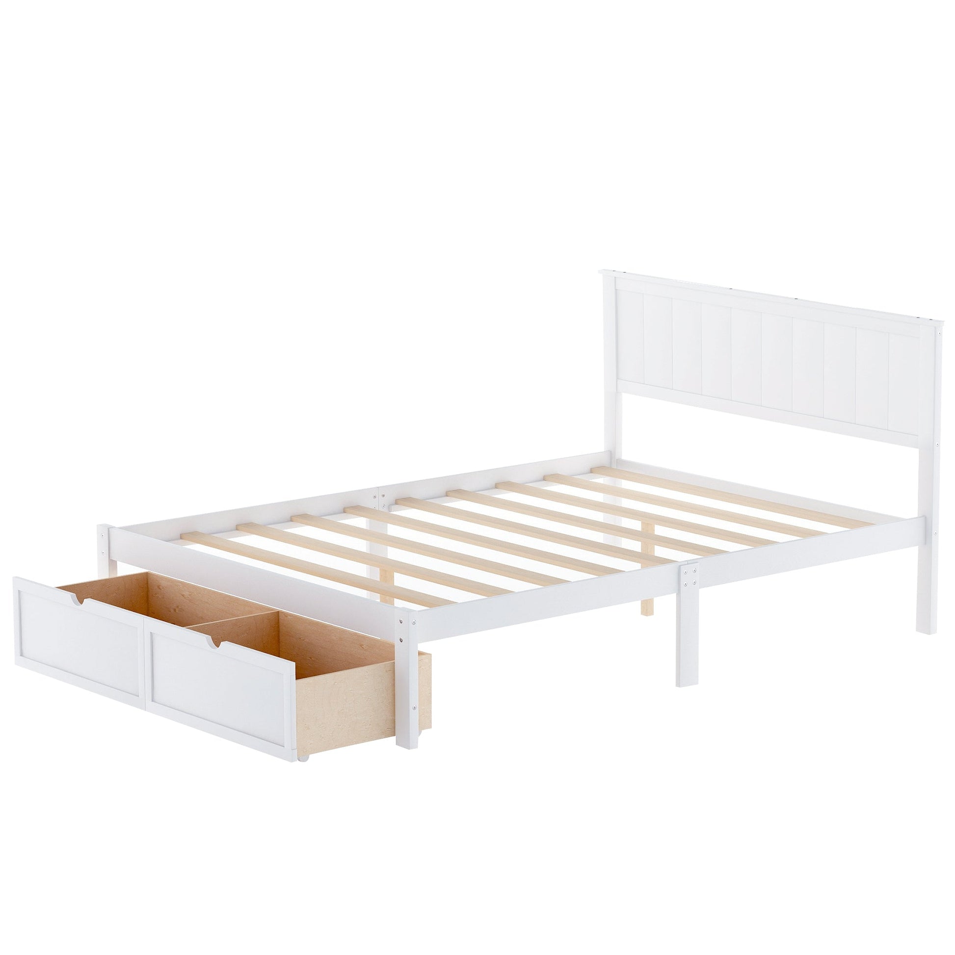 White Full Size Platform Bed with Under - bed Drawers (WF196530AAK) - Direct Wicker