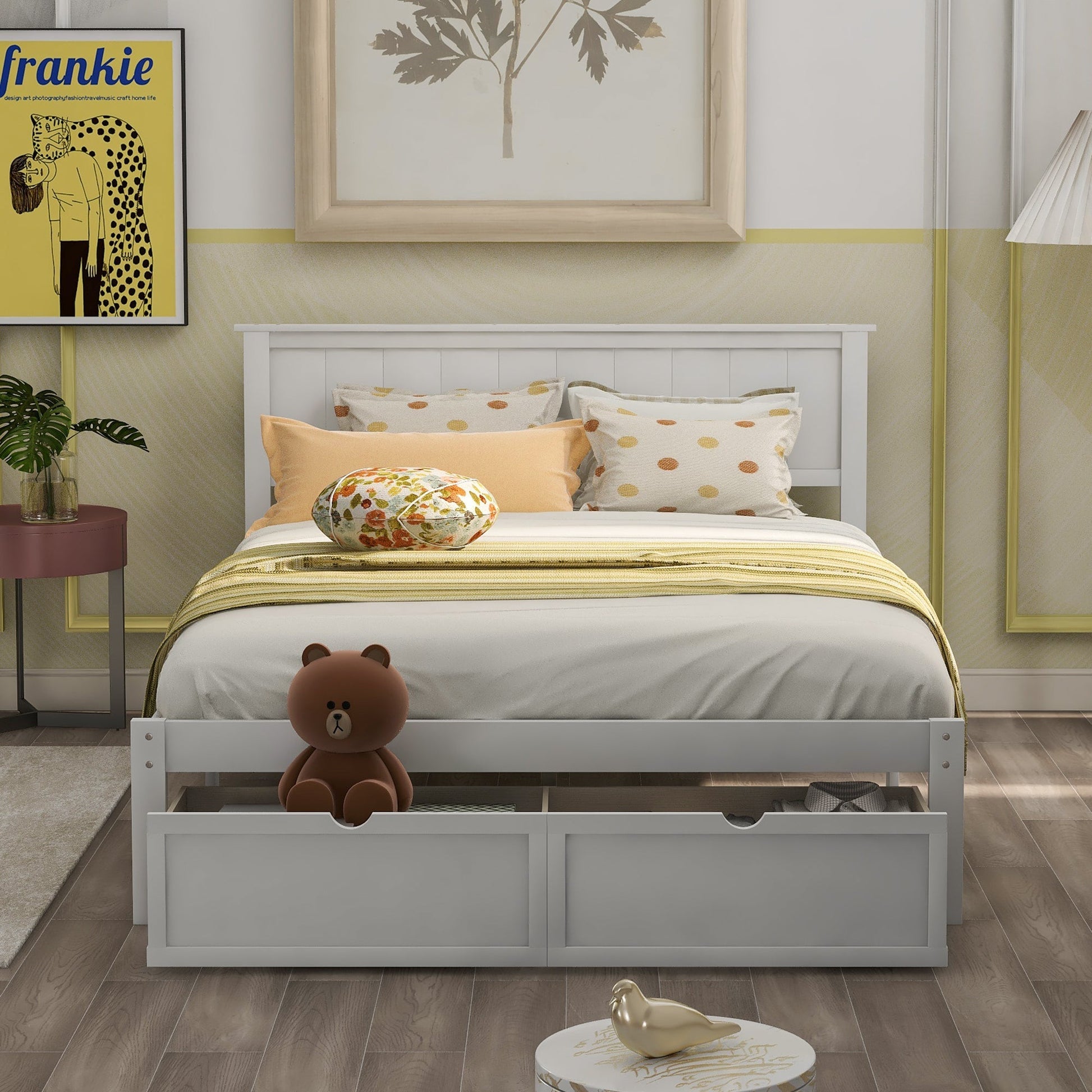 White Full Size Platform Bed with Under - bed Drawers (WF196530AAK) - Direct Wicker