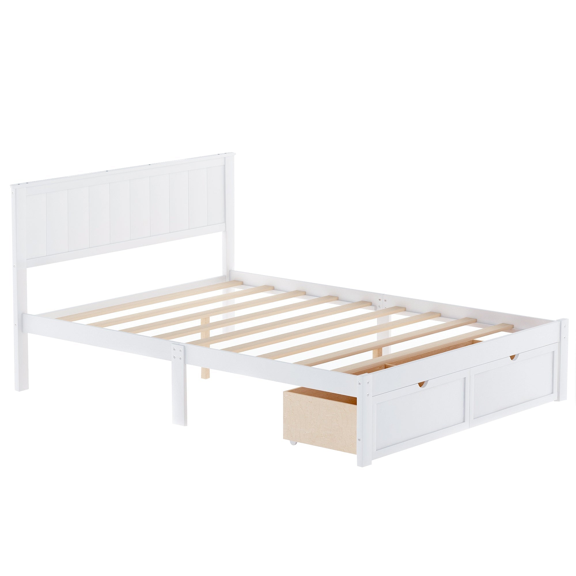 White Full Size Platform Bed with Under - bed Drawers (WF196530AAK) - Direct Wicker