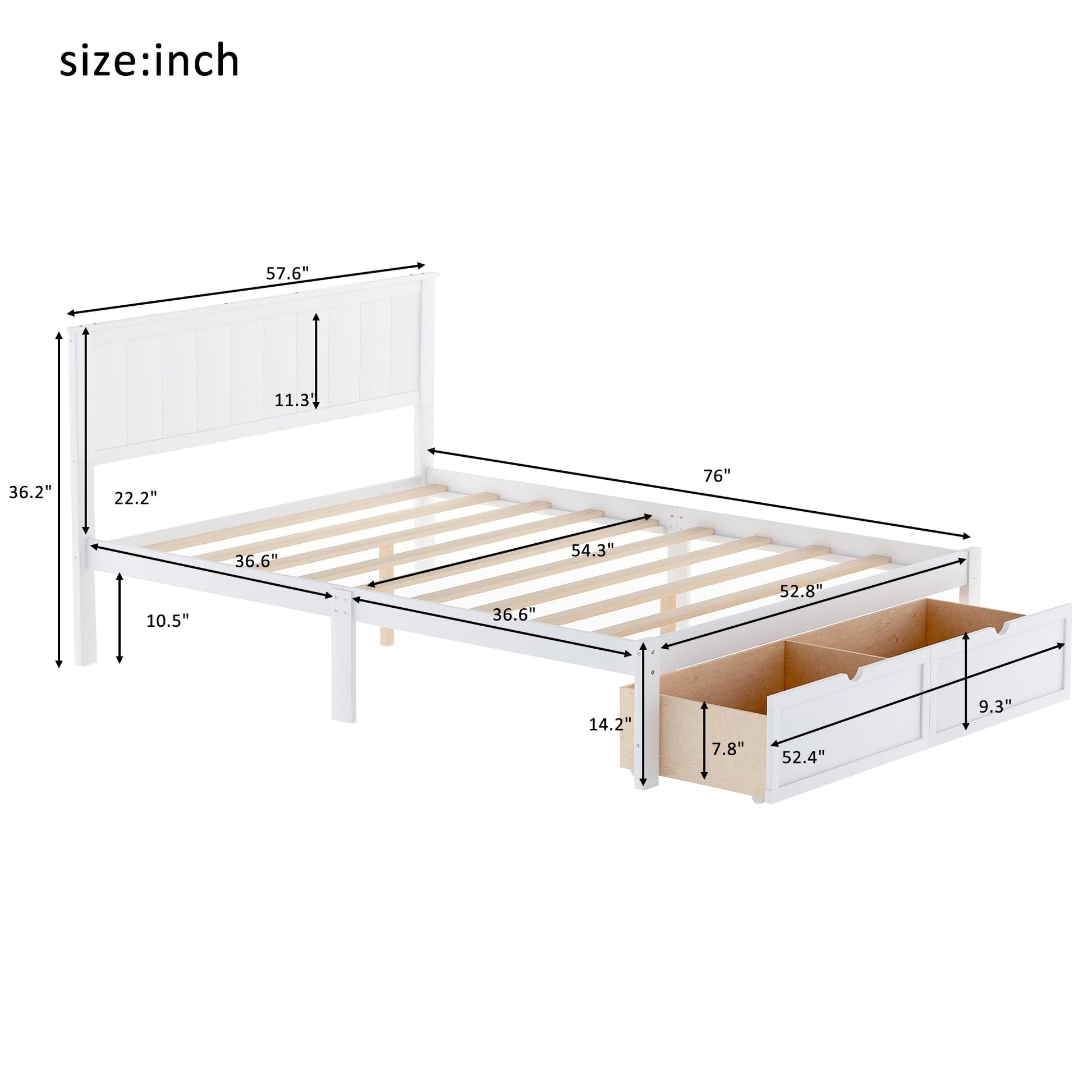 White Full Size Platform Bed with Under - bed Drawers (WF196530AAK) - Direct Wicker