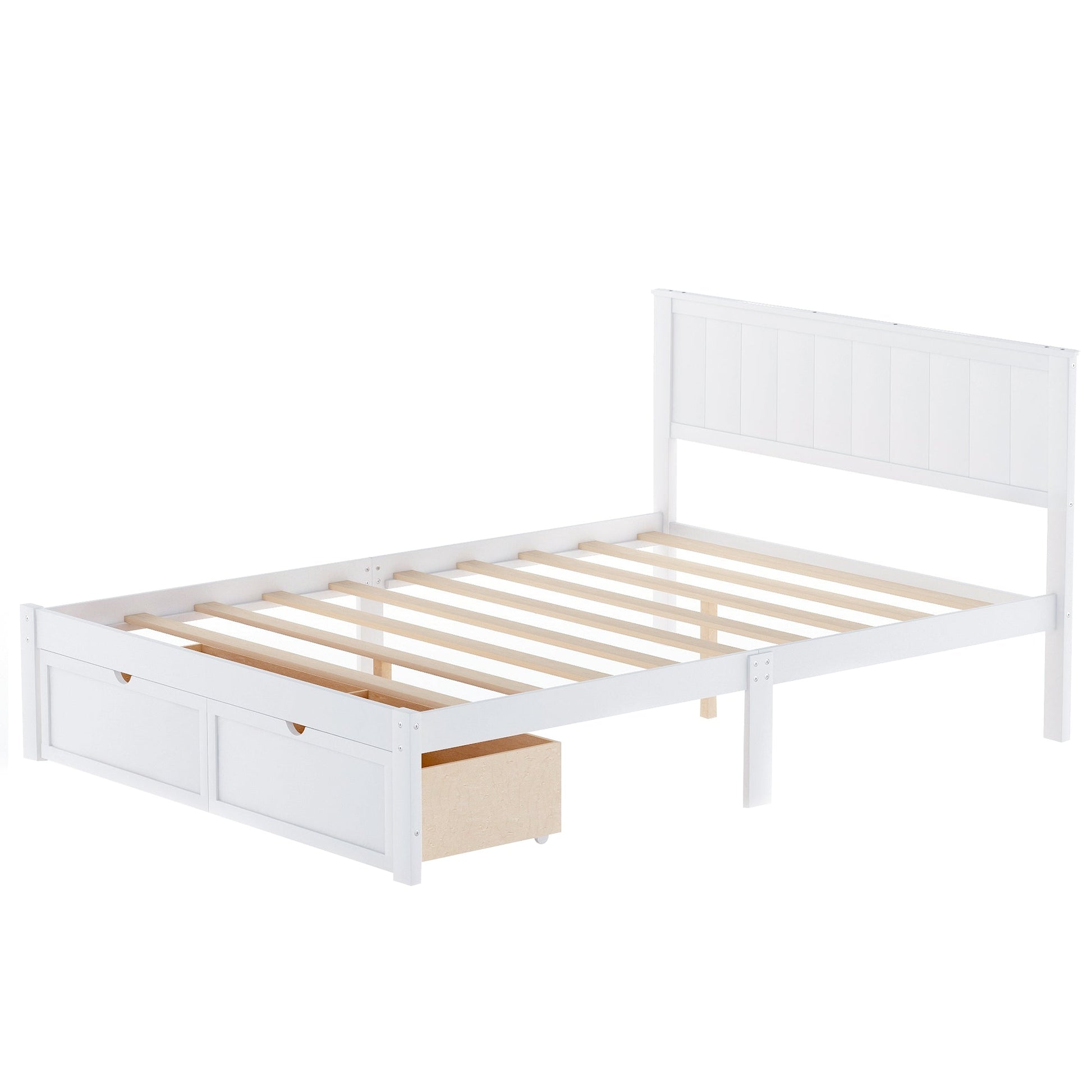 White Full Size Platform Bed with Under - bed Drawers (WF196530AAK) - Direct Wicker