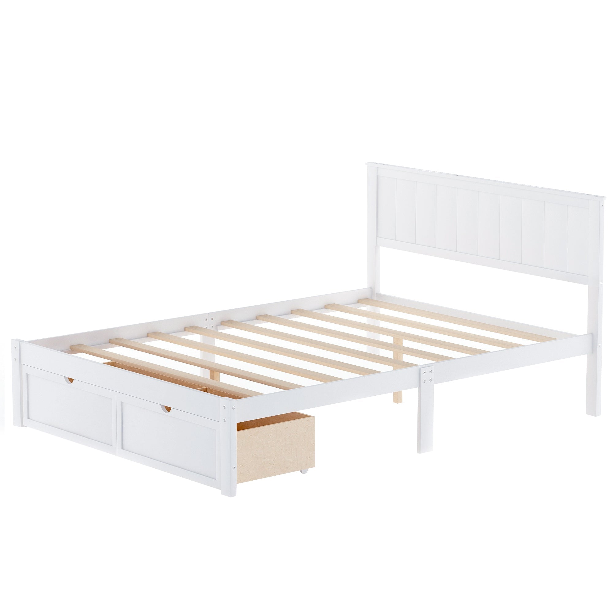 White Full Size Platform Bed with Under - bed Drawers (WF196530AAK) - Direct Wicker