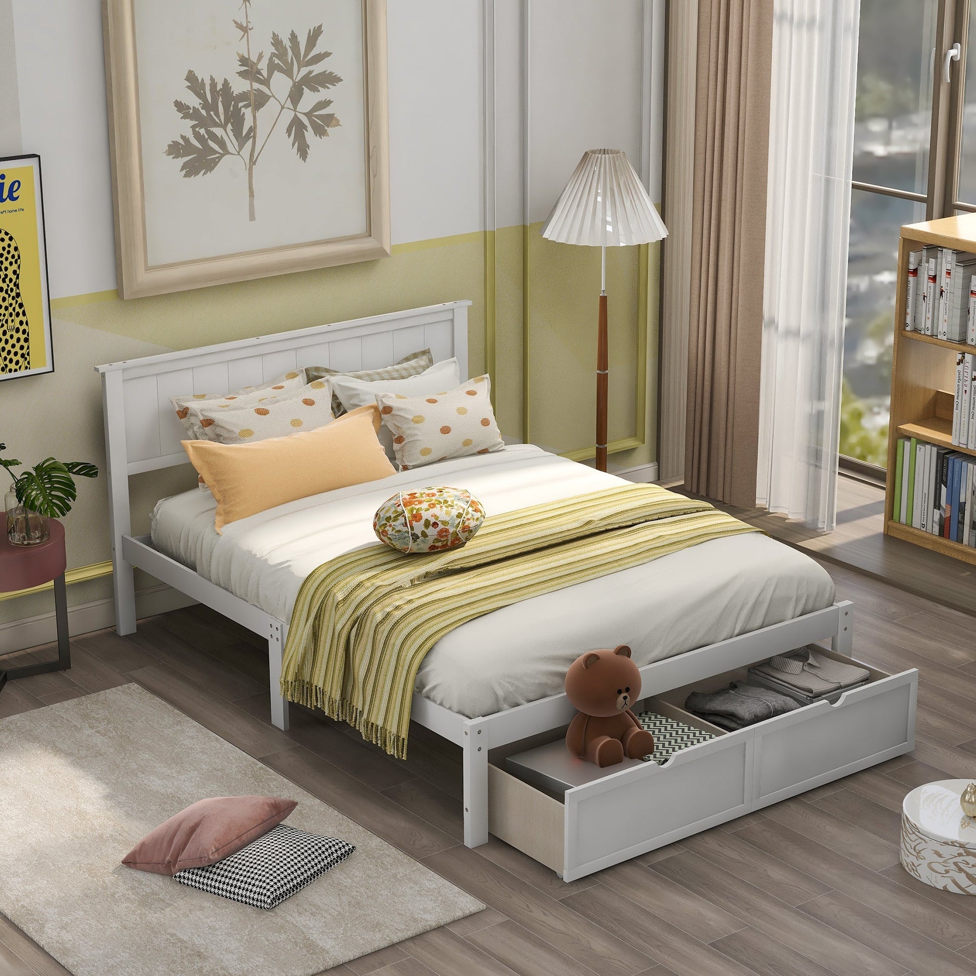White Full Size Platform Bed with Under - bed Drawers (WF196530AAK) - Direct Wicker