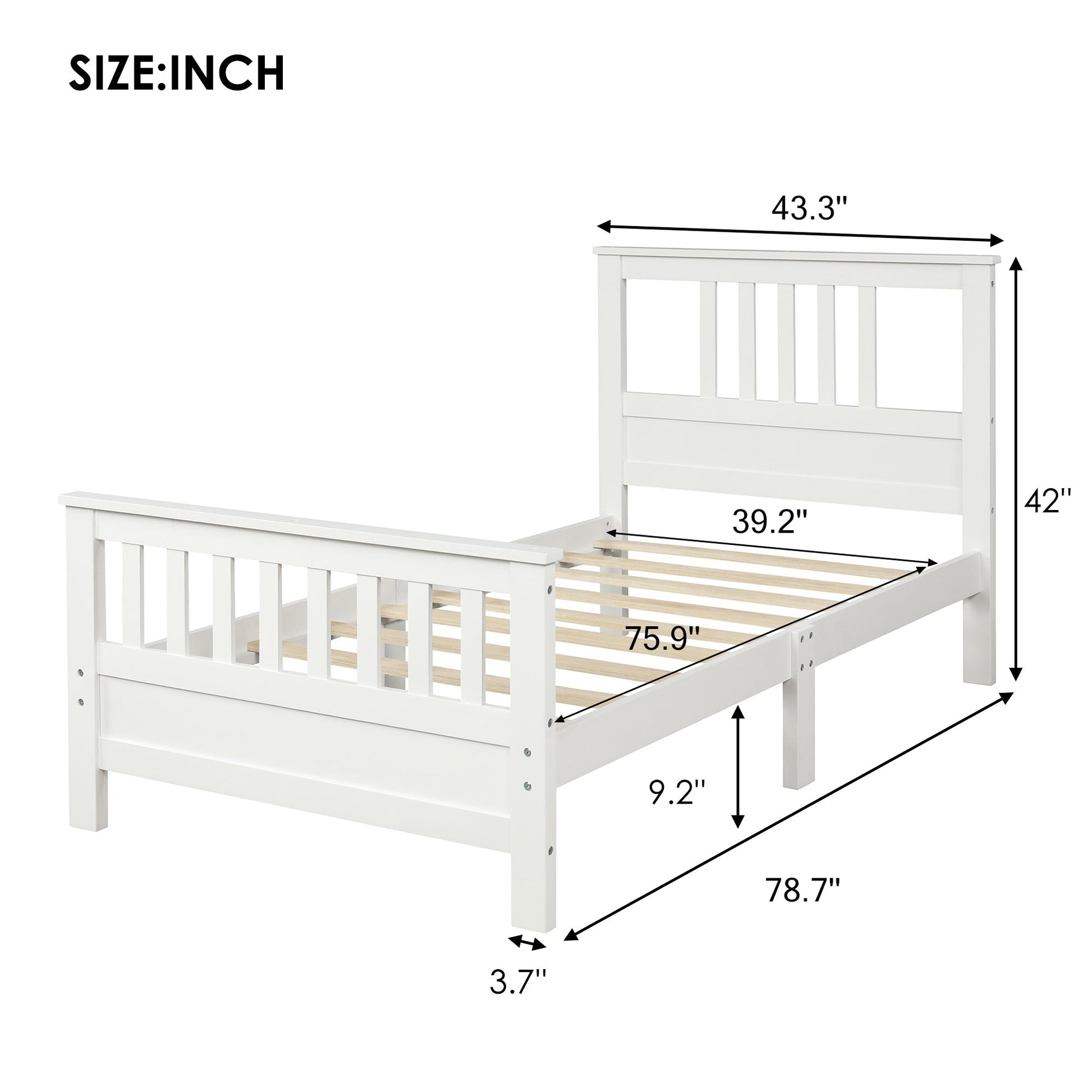 White Pine Wood Platform Bed with Paneled Headboard and Footboard (WF192972AAK) - Direct Wicker