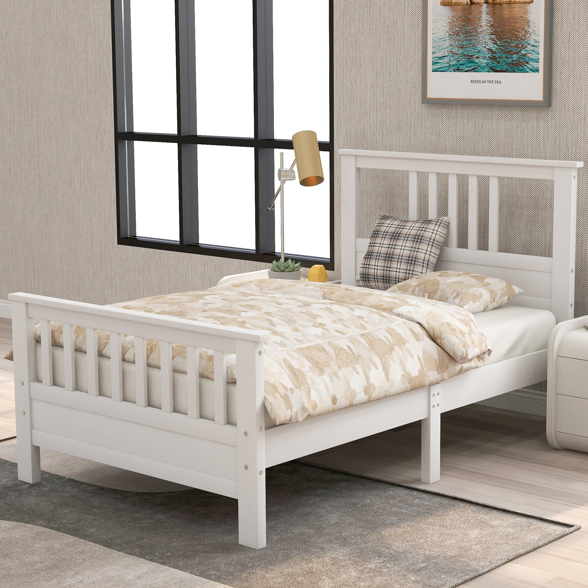 White Pine Wood Platform Bed with Paneled Headboard and Footboard (WF192972AAK) - Direct Wicker
