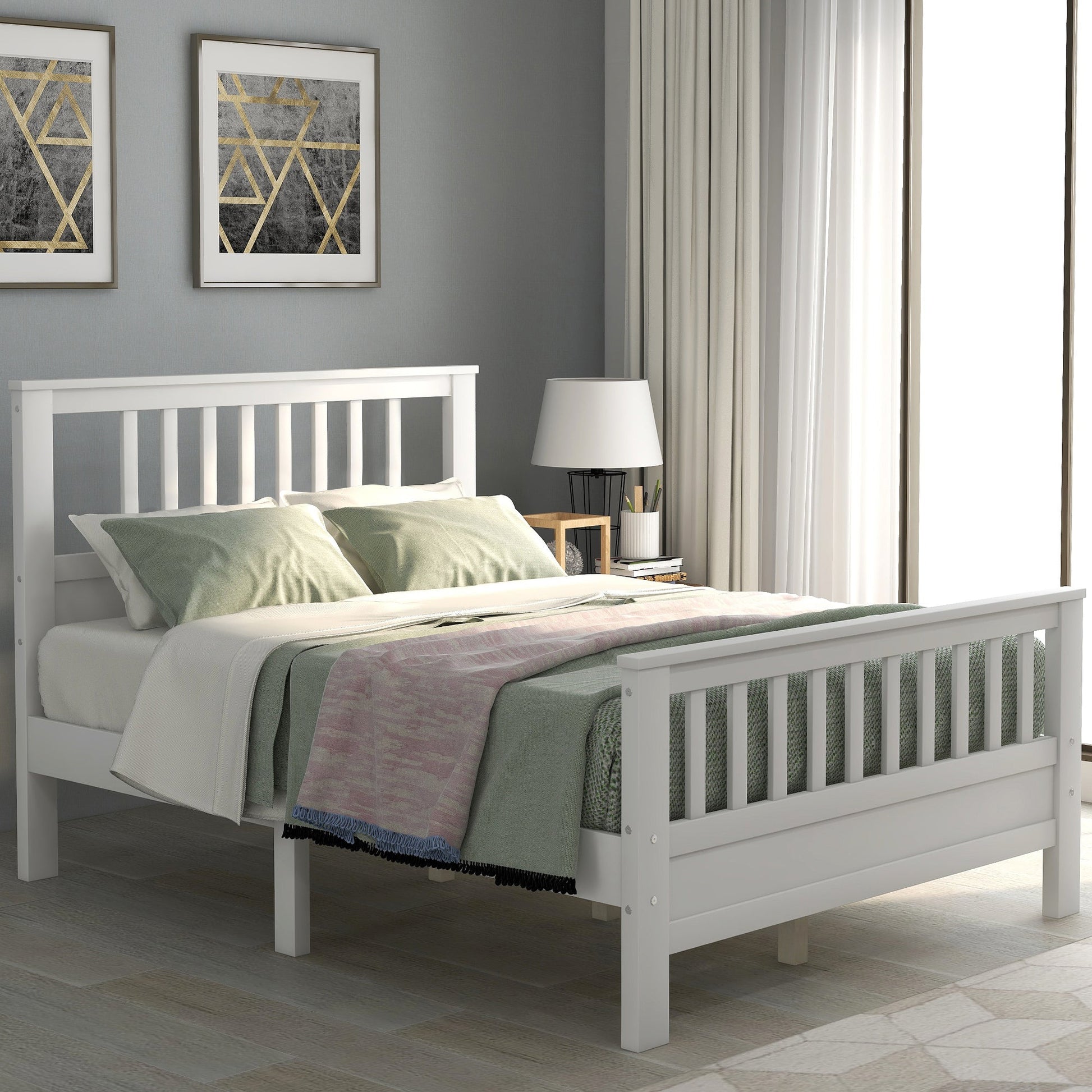 White Pine Wood Platform Bed with Paneled Headboard and Footboard (WF192974AAK) - Direct Wicker