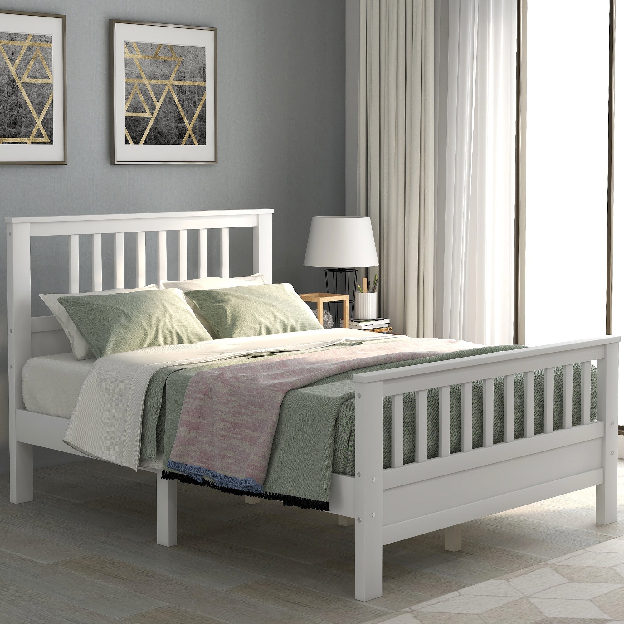 White Pine Wood Platform Bed with Paneled Headboard and Footboard (WF192974AAK) - Direct Wicker