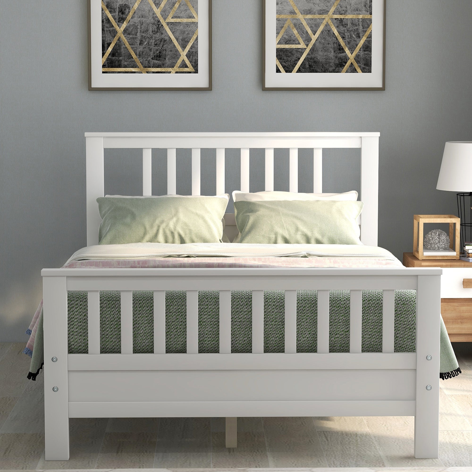 White Pine Wood Platform Bed with Paneled Headboard and Footboard (WF192974AAK) - Direct Wicker