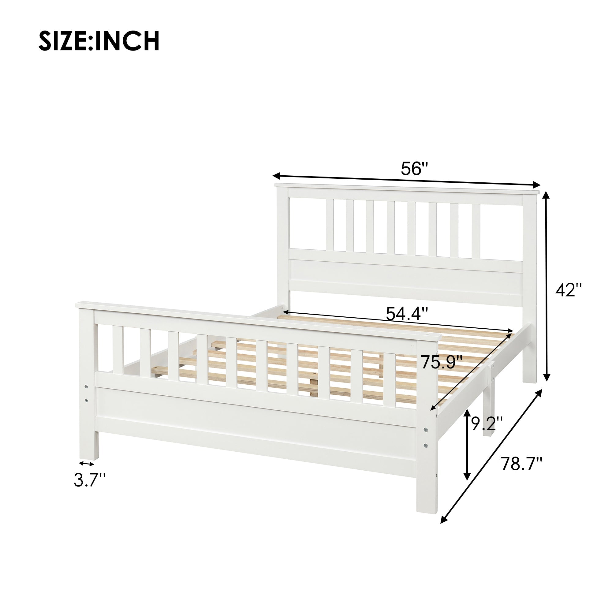 White Pine Wood Platform Bed with Paneled Headboard and Footboard (WF192974AAK) - Direct Wicker