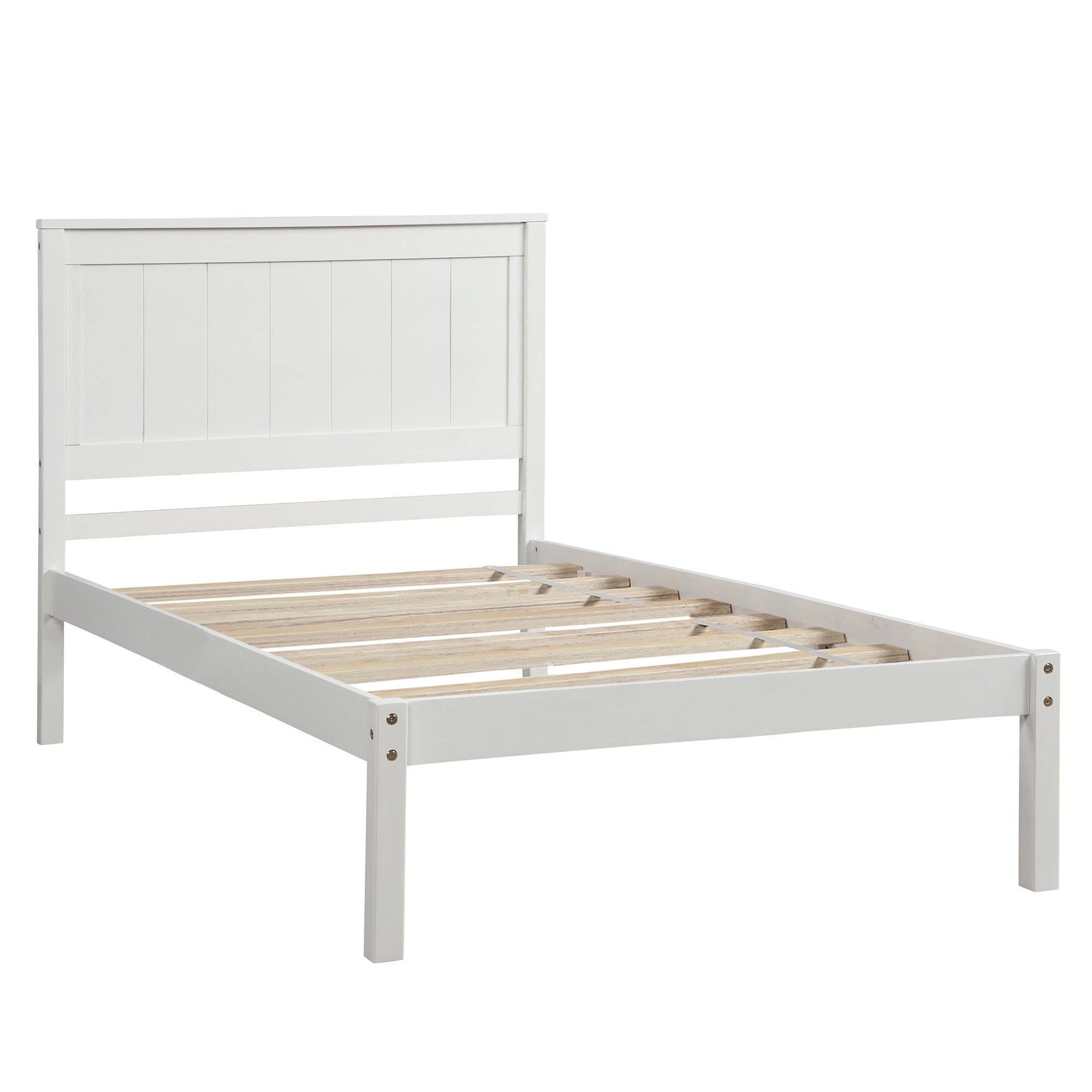 White Platform Bed Frame with Headboard, Wood Slat Support (WF212811AAK) - Direct Wicker