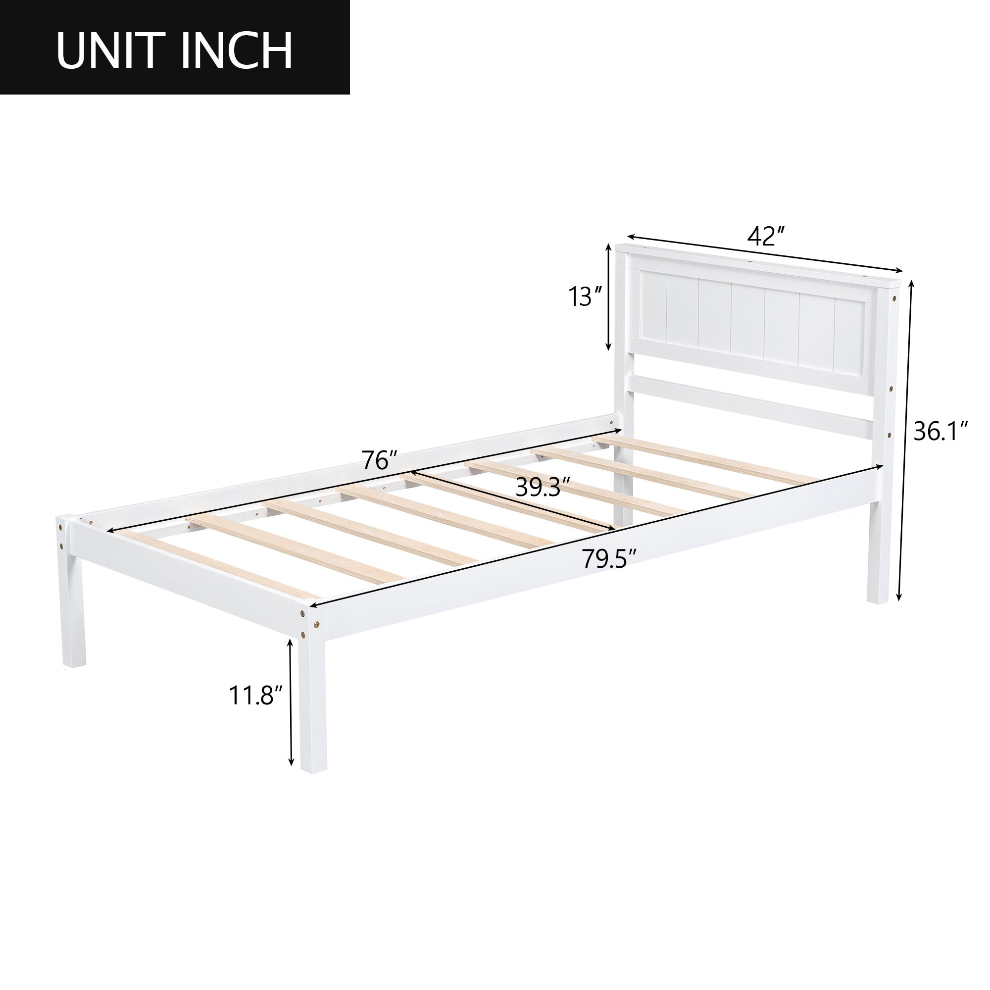 White Platform Bed Frame with Headboard, Wood Slat Support (WF212811AAK) - Direct Wicker