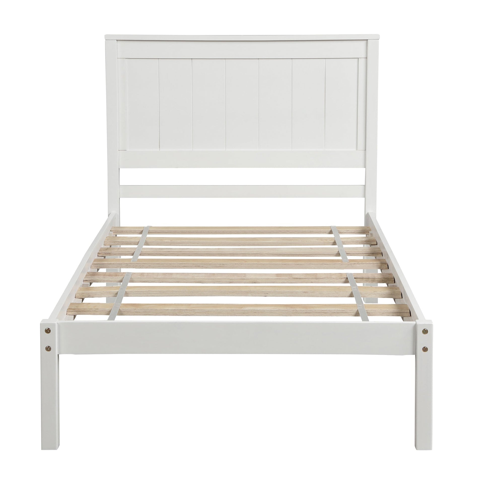 White Platform Bed Frame with Headboard, Wood Slat Support (WF212811AAK) - Direct Wicker