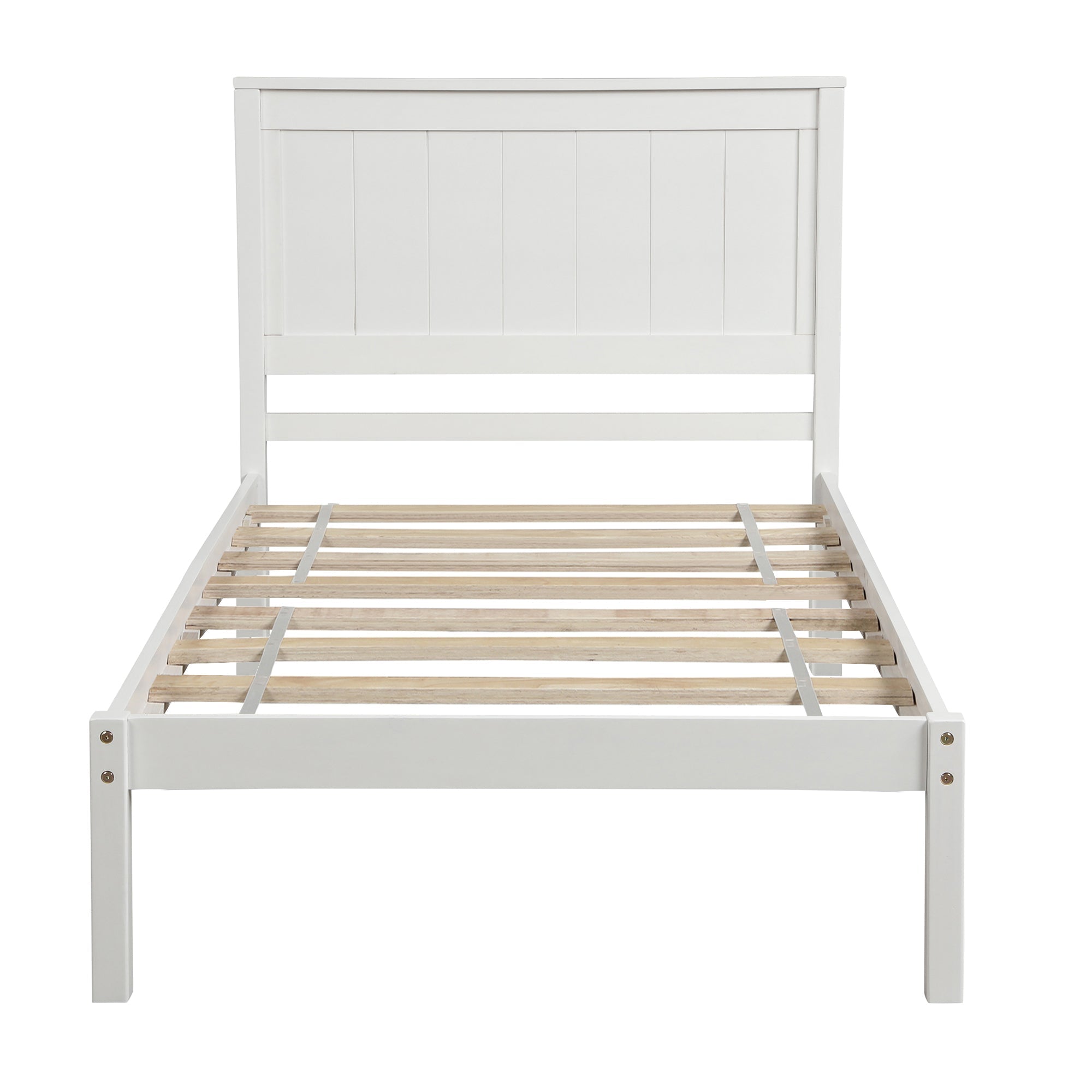 White Platform Bed Frame with Headboard, Wood Slat Support (WF212811AAK) - Direct Wicker