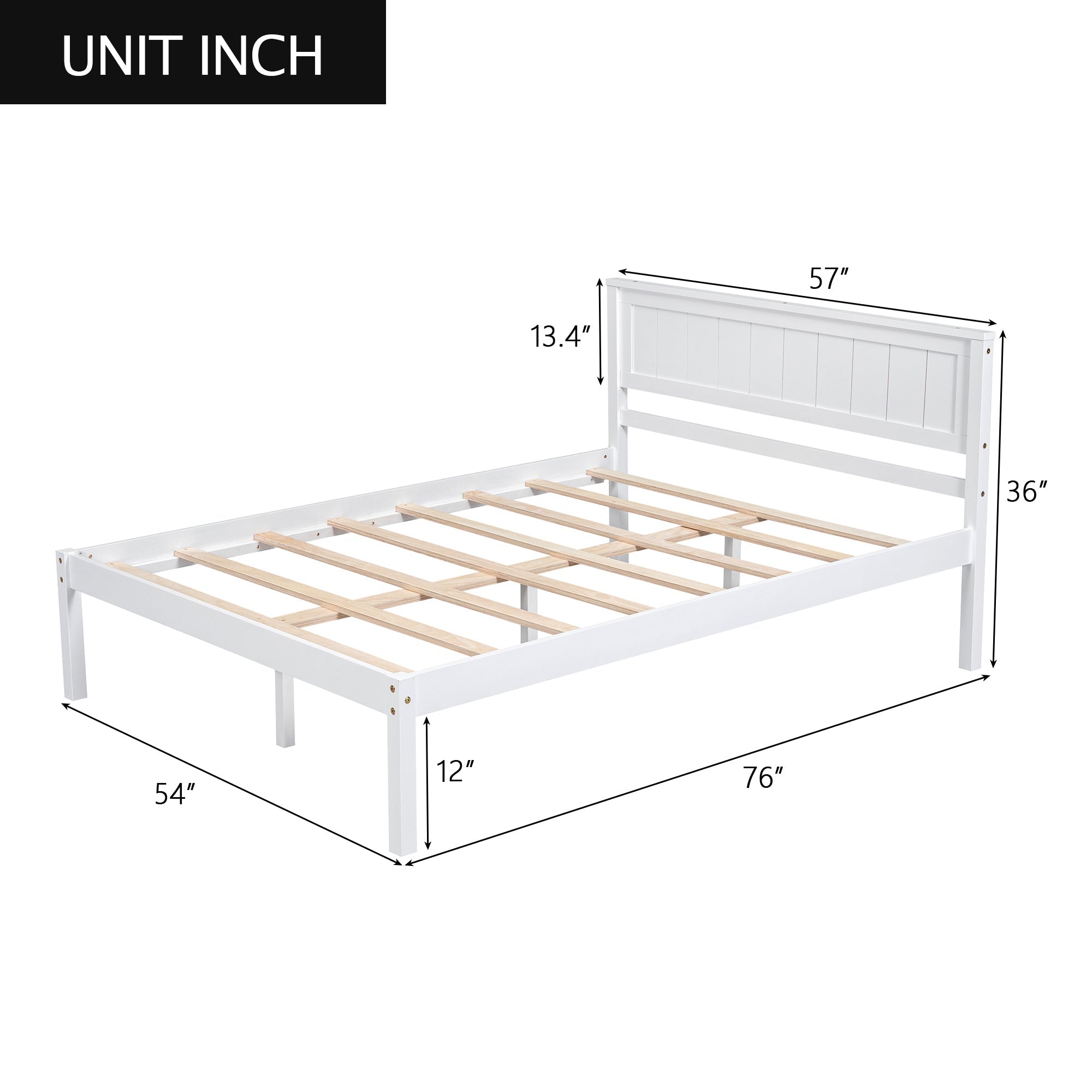 White Platform Bed Frame with Headboard, Wood Slat Support (WF212812AAK) - Direct Wicker