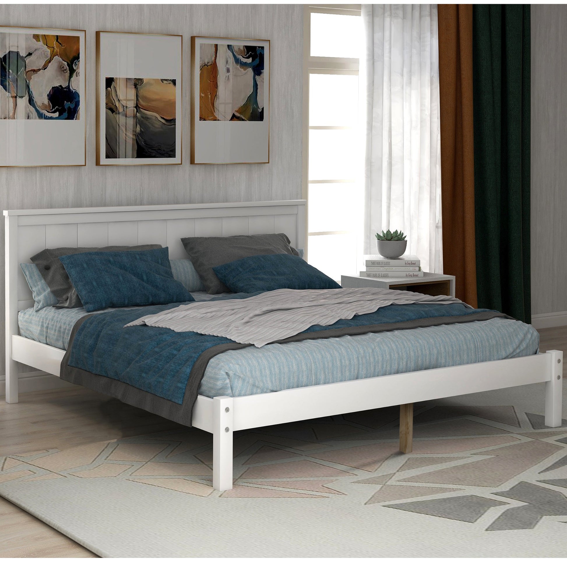 White Platform Bed Frame with Headboard, Wood Slat Support (WF212812AAK) - Direct Wicker