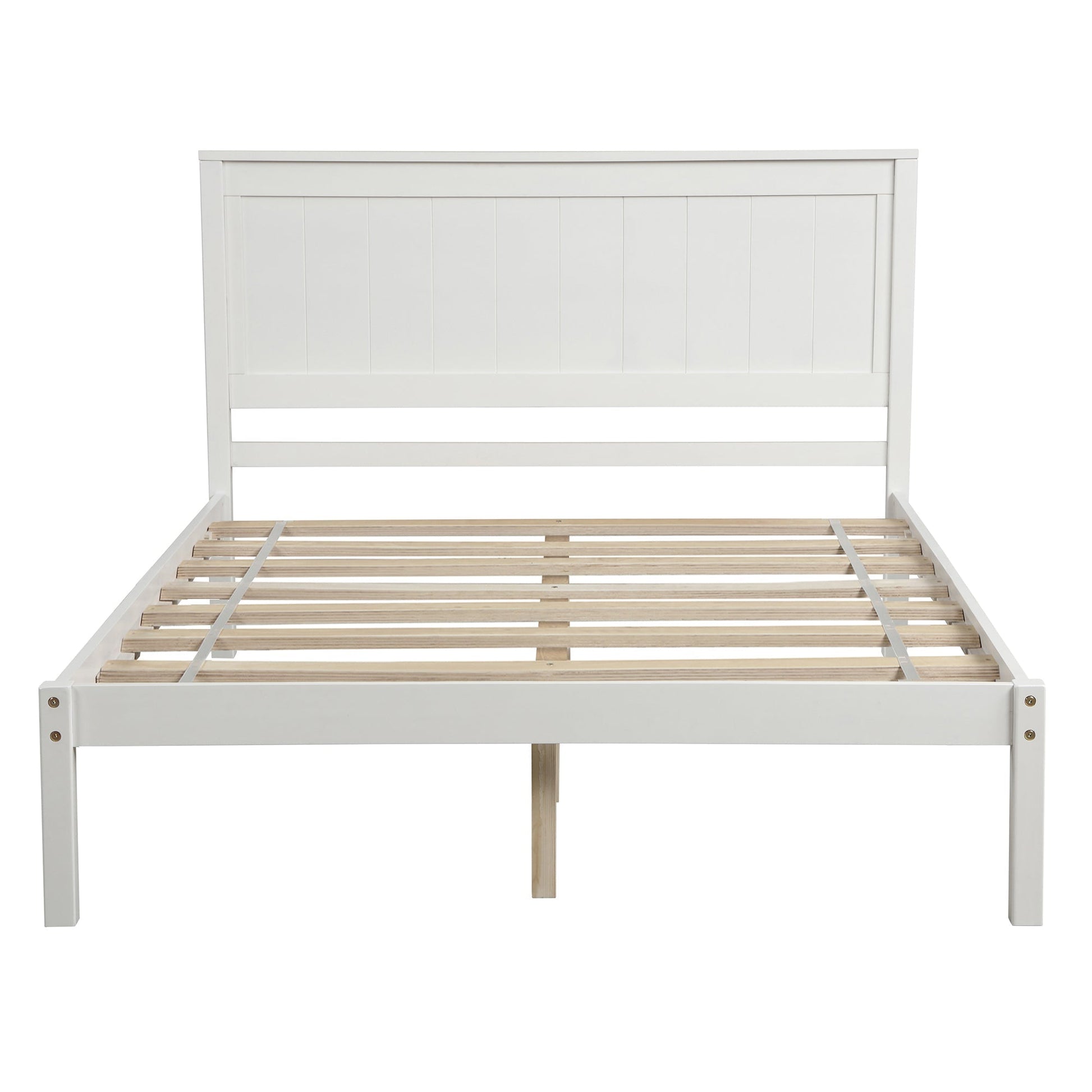 White Platform Bed Frame with Headboard, Wood Slat Support (WF212812AAK) - Direct Wicker
