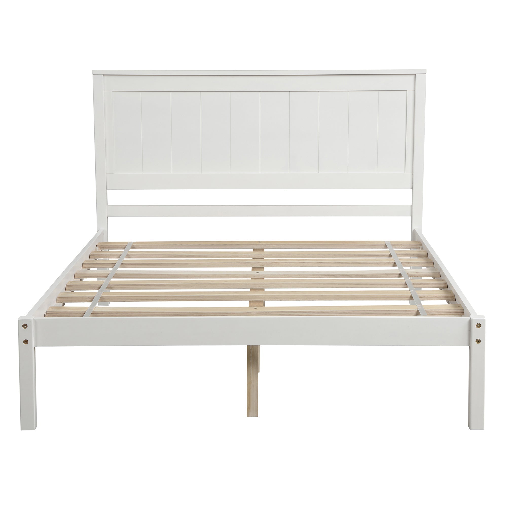 White Platform Bed Frame with Headboard, Wood Slat Support (WF212812AAK) - Direct Wicker