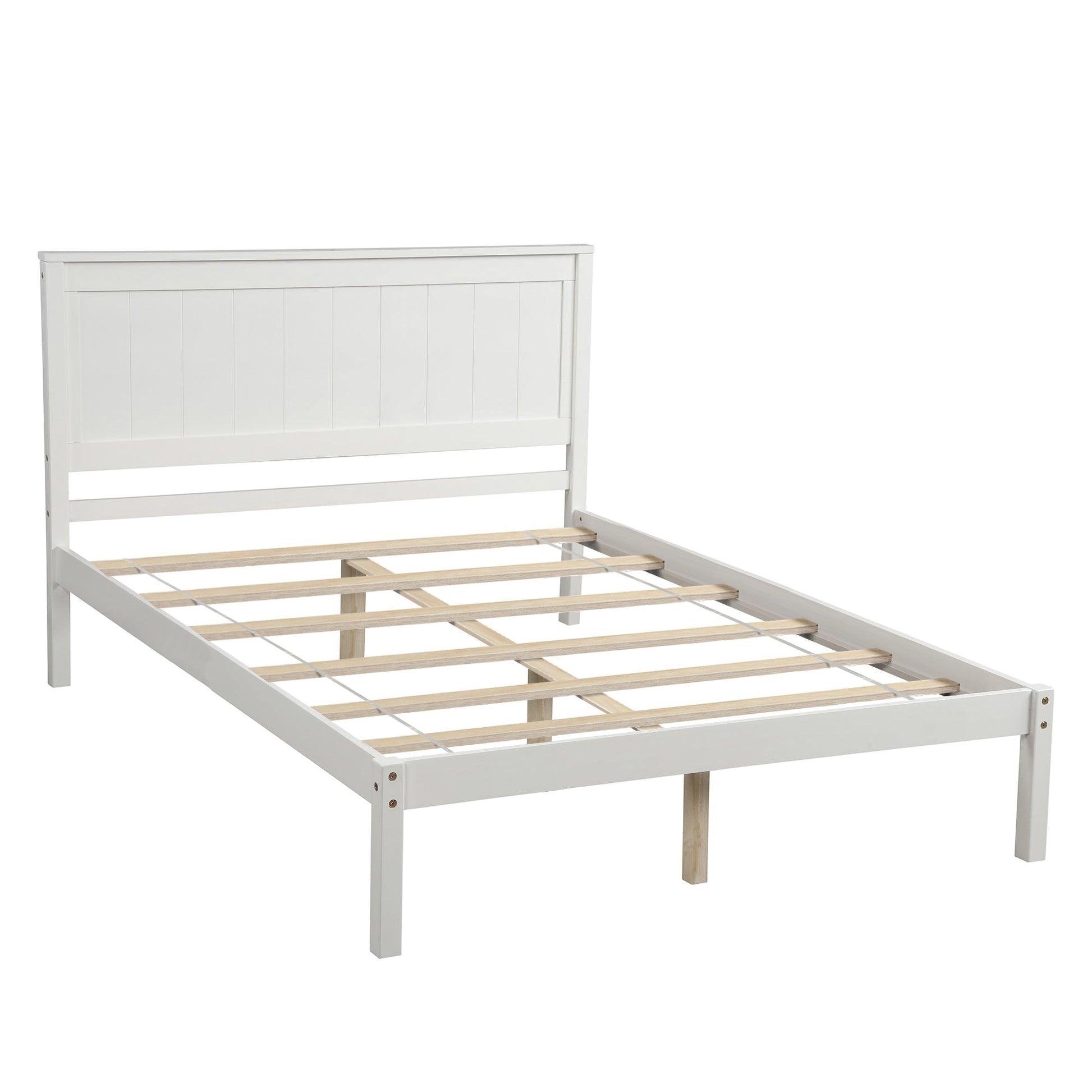 White Platform Bed Frame with Headboard, Wood Slat Support (WF212812AAK) - Direct Wicker