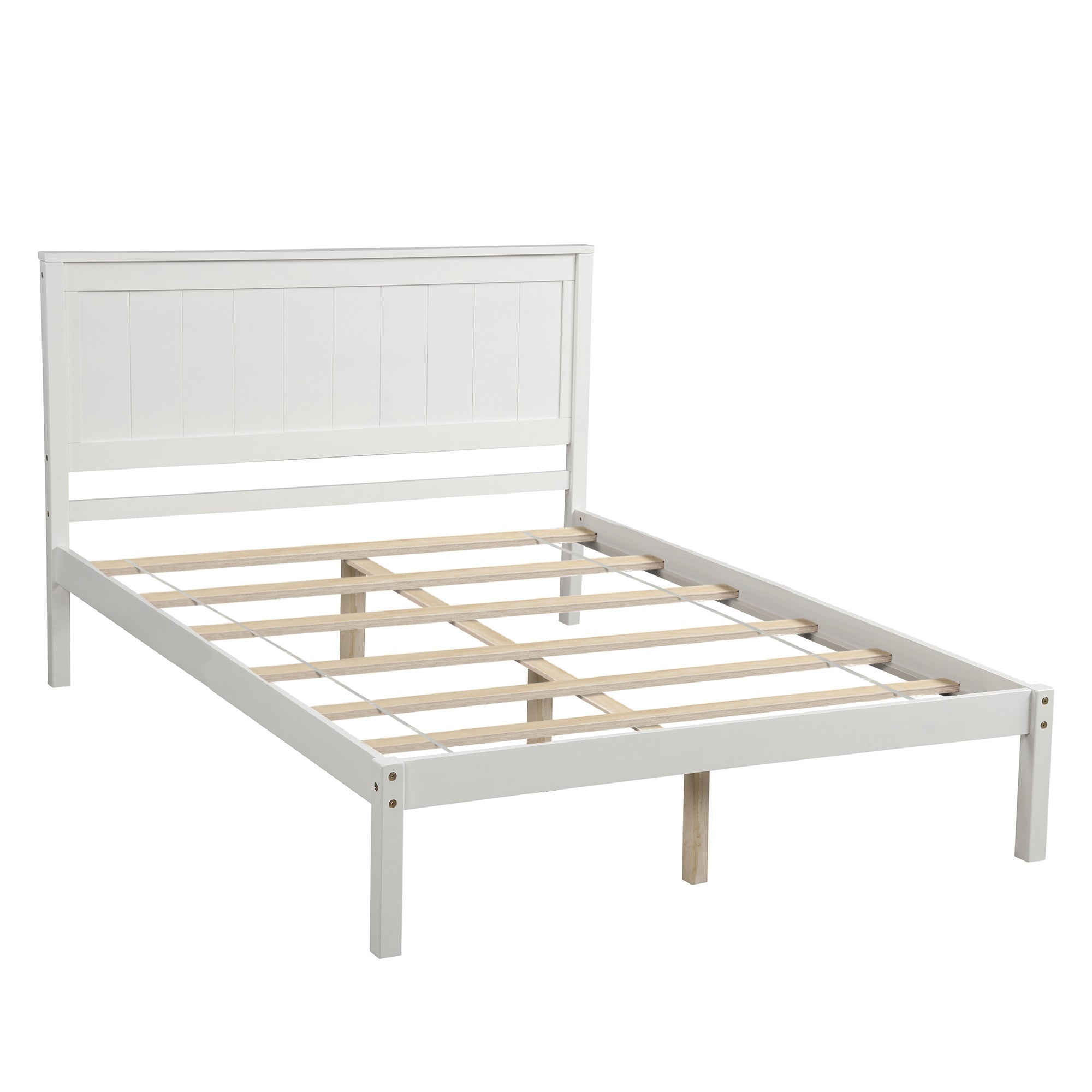 White Platform Bed Frame with Headboard, Wood Slat Support (WF212812AAK) - Direct Wicker