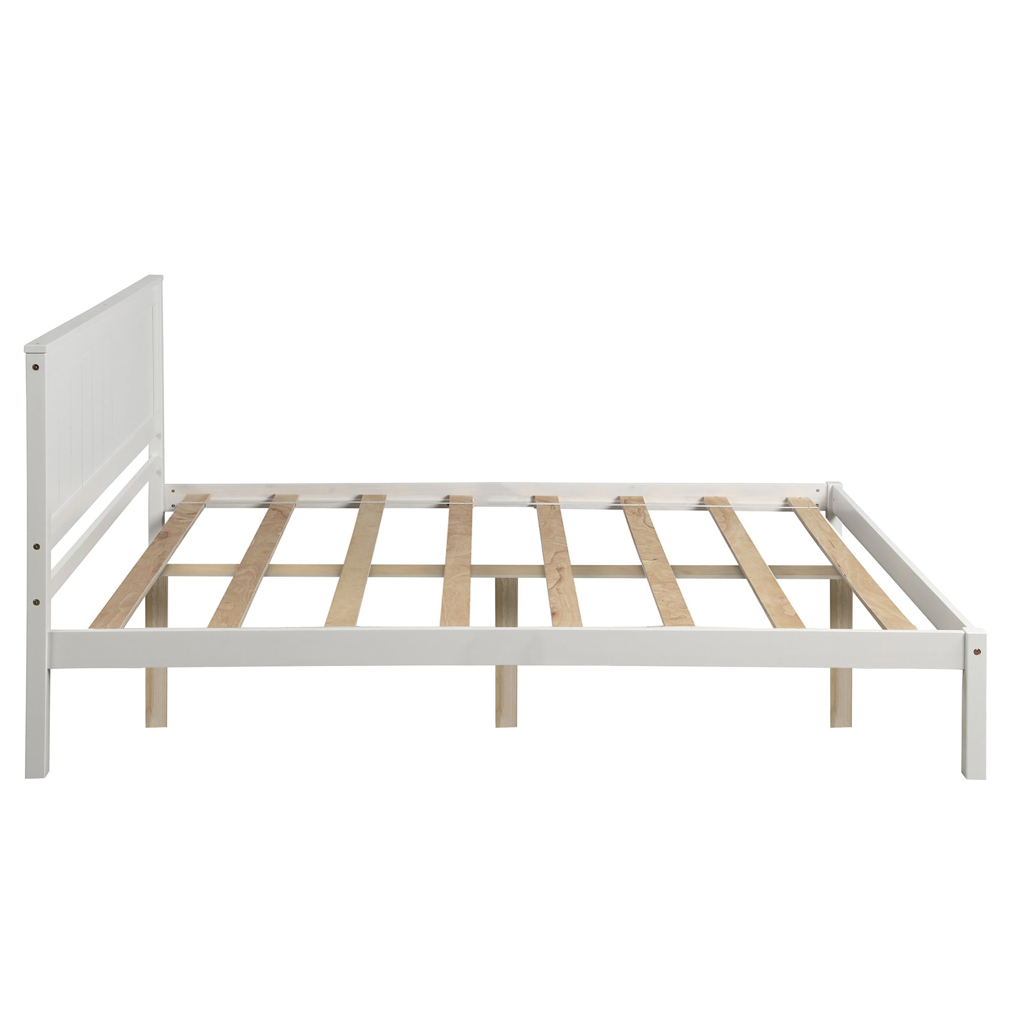 White Platform Bed Frame with Headboard, Wood Slat Support (WF212812AAK) - Direct Wicker