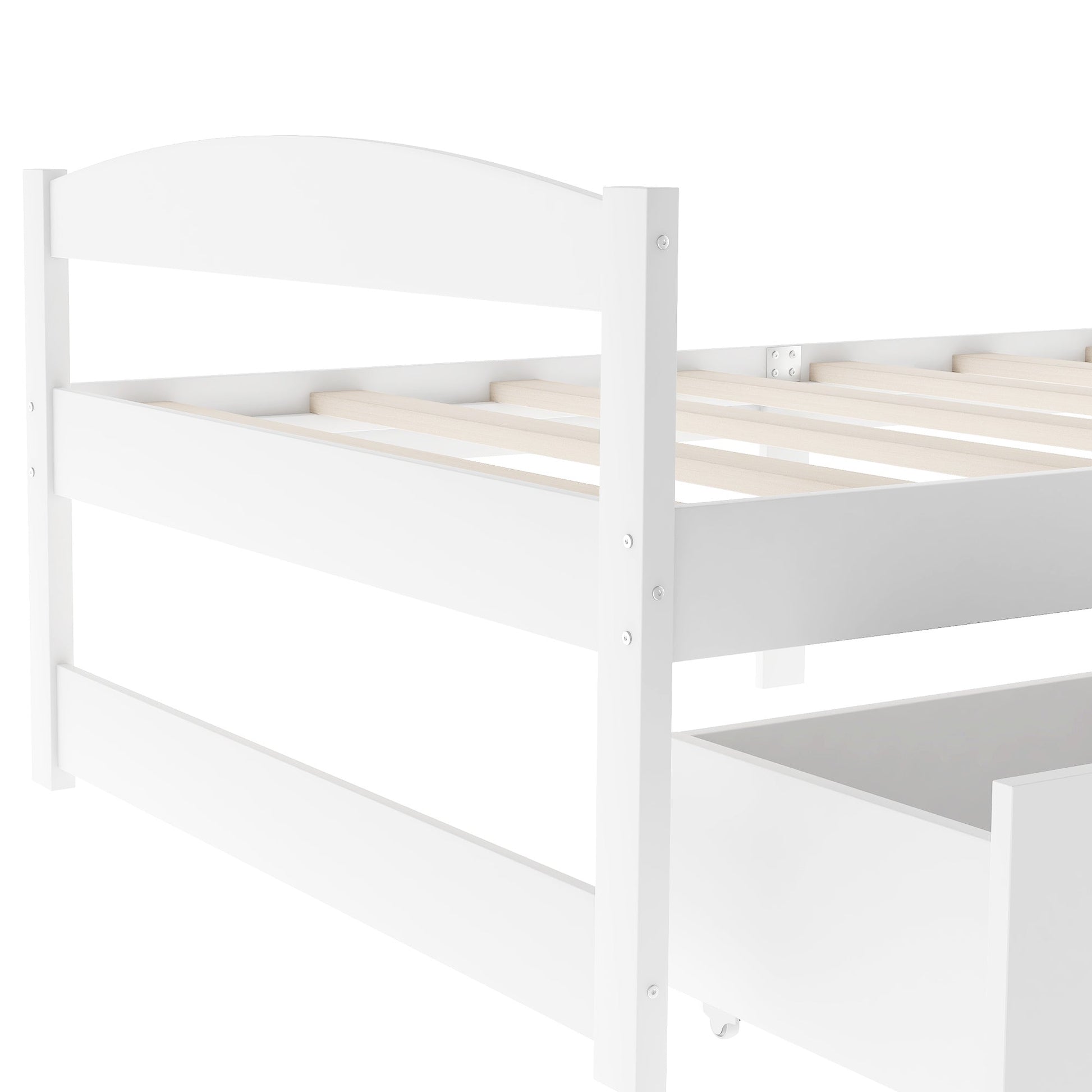 White Twin Size Platform Bed with Two Drawers, Solid Wood and MDF (WF195910AAK) - Direct Wicker