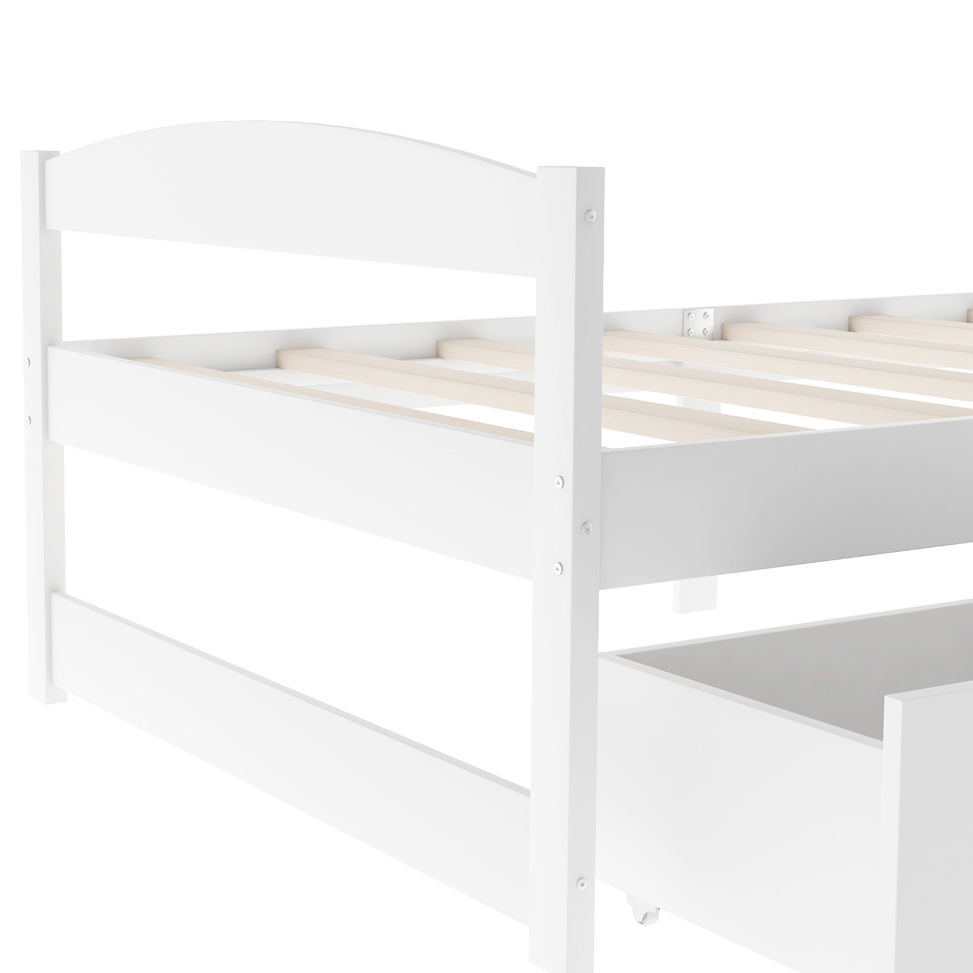 White Twin Size Platform Bed with Two Drawers, Solid Wood and MDF (WF195910AAK) - Direct Wicker