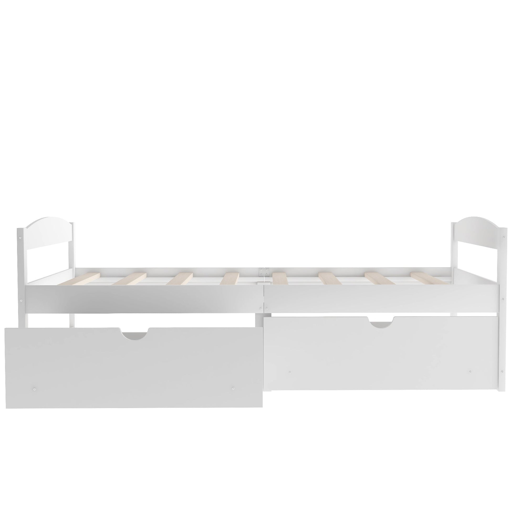 White Twin Size Platform Bed with Two Drawers, Solid Wood and MDF (WF195910AAK) - Direct Wicker