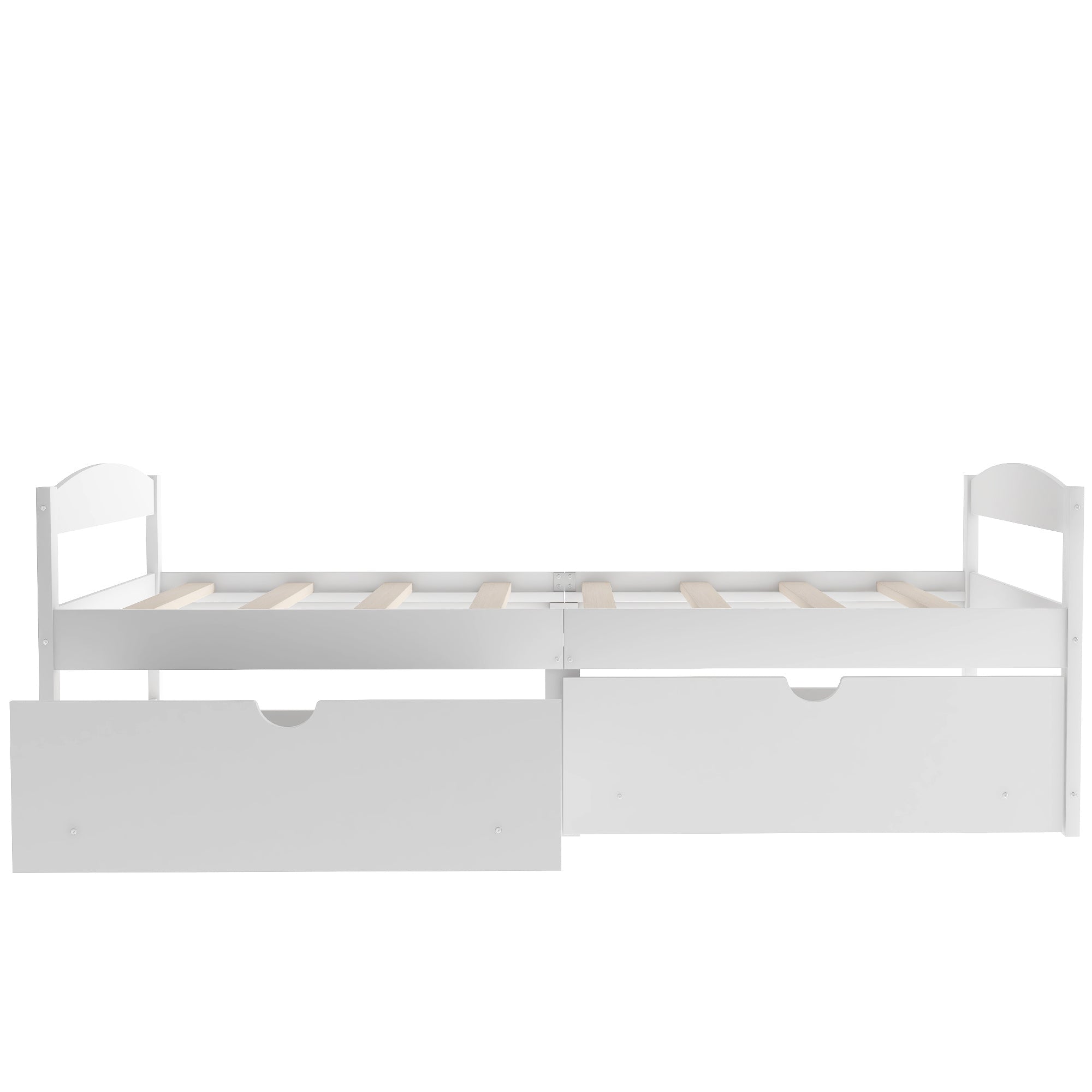 White Twin Size Platform Bed with Two Drawers, Solid Wood and MDF (WF195910AAK) - Direct Wicker