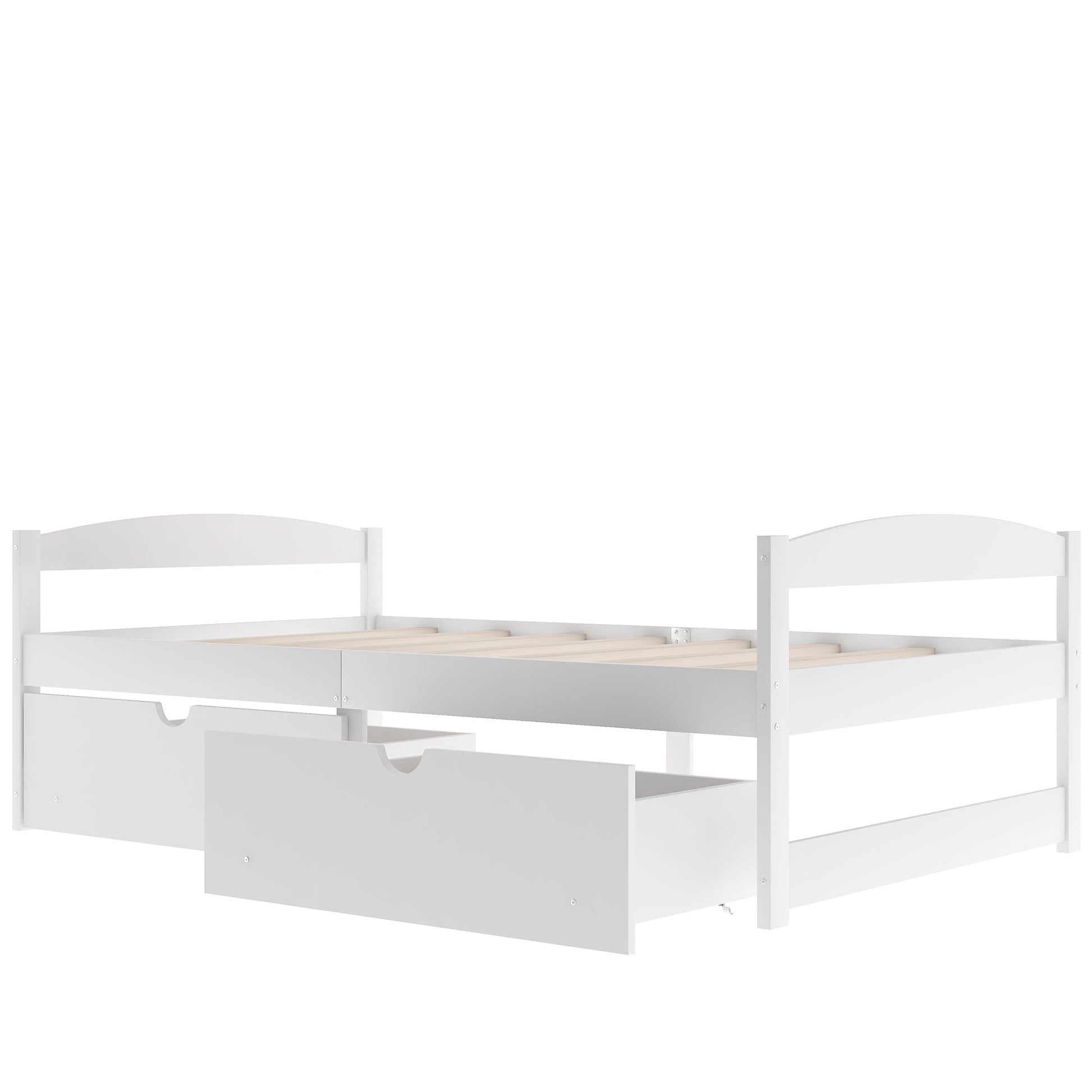White Twin Size Platform Bed with Two Drawers, Solid Wood and MDF (WF195910AAK) - Direct Wicker