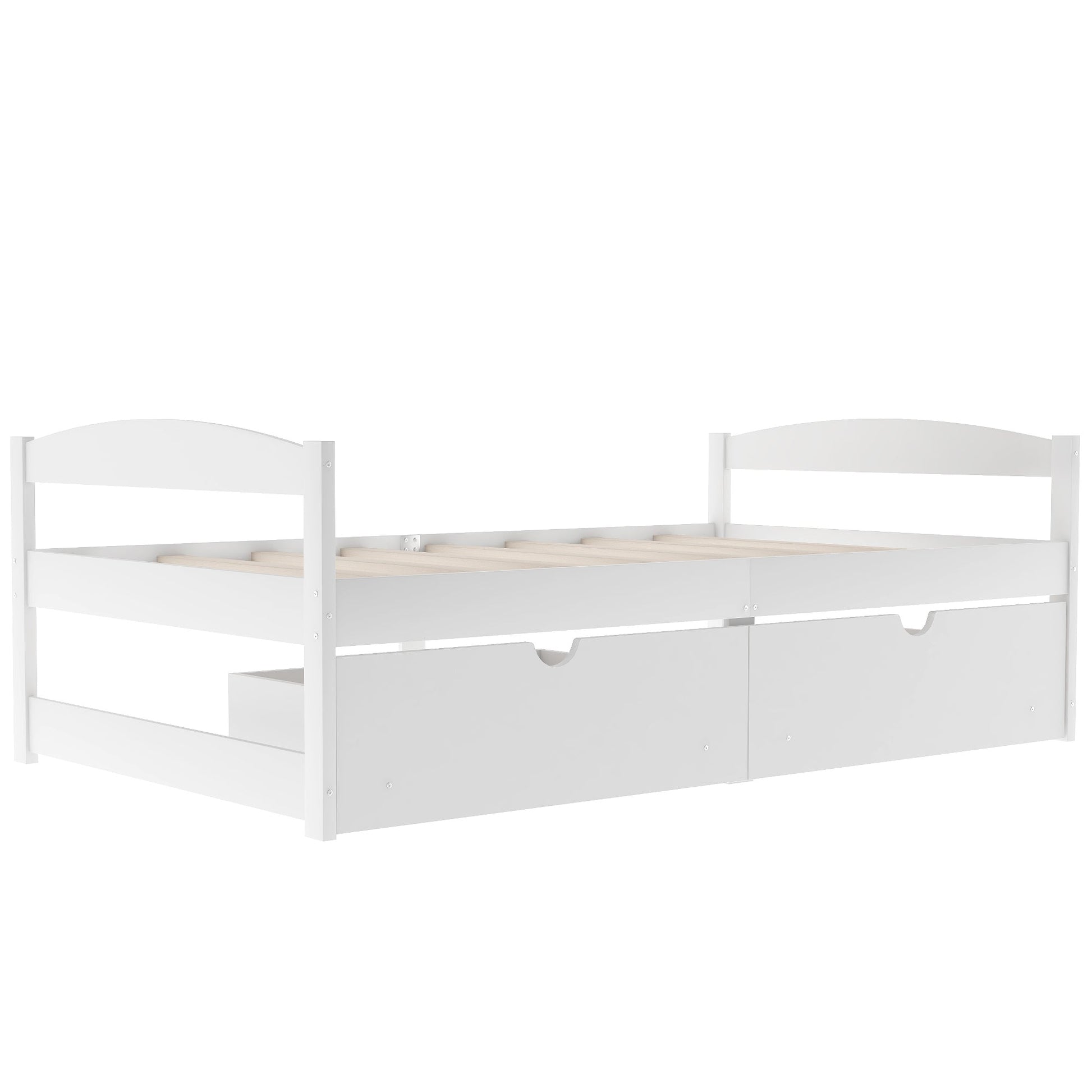 White Twin Size Platform Bed with Two Drawers, Solid Wood and MDF (WF195910AAK) - Direct Wicker